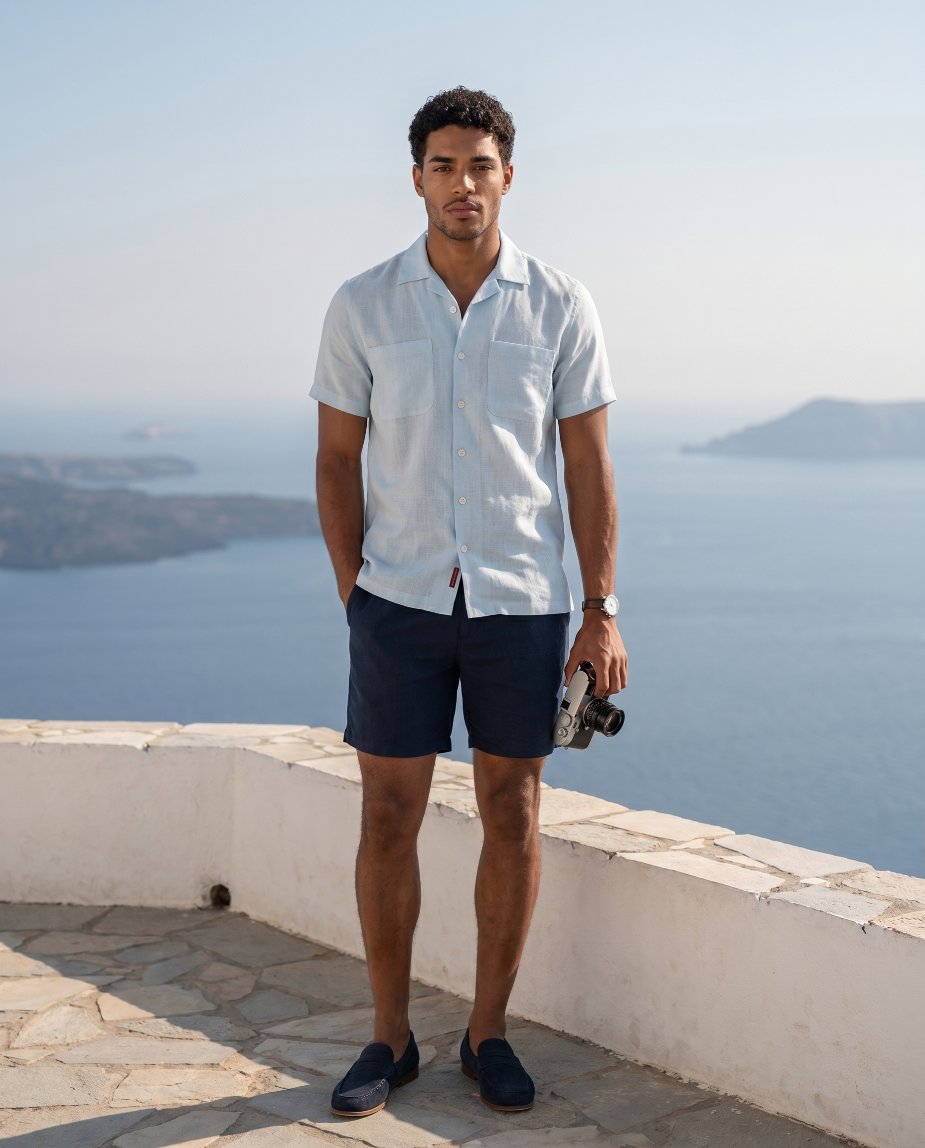 Sky Blue Double Pocket Linen Blend Shirt