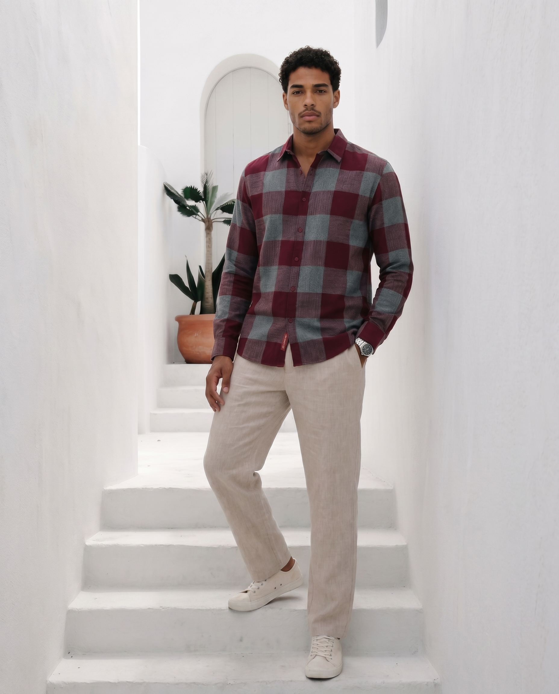 Maroon Block Checks Flannel Shirt