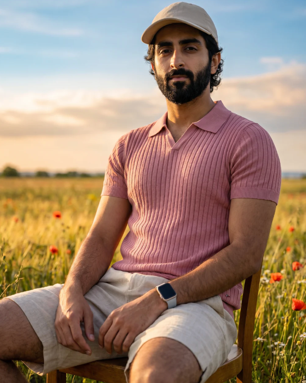 Clay Pink Cotton Bamboo V-Neck Polo