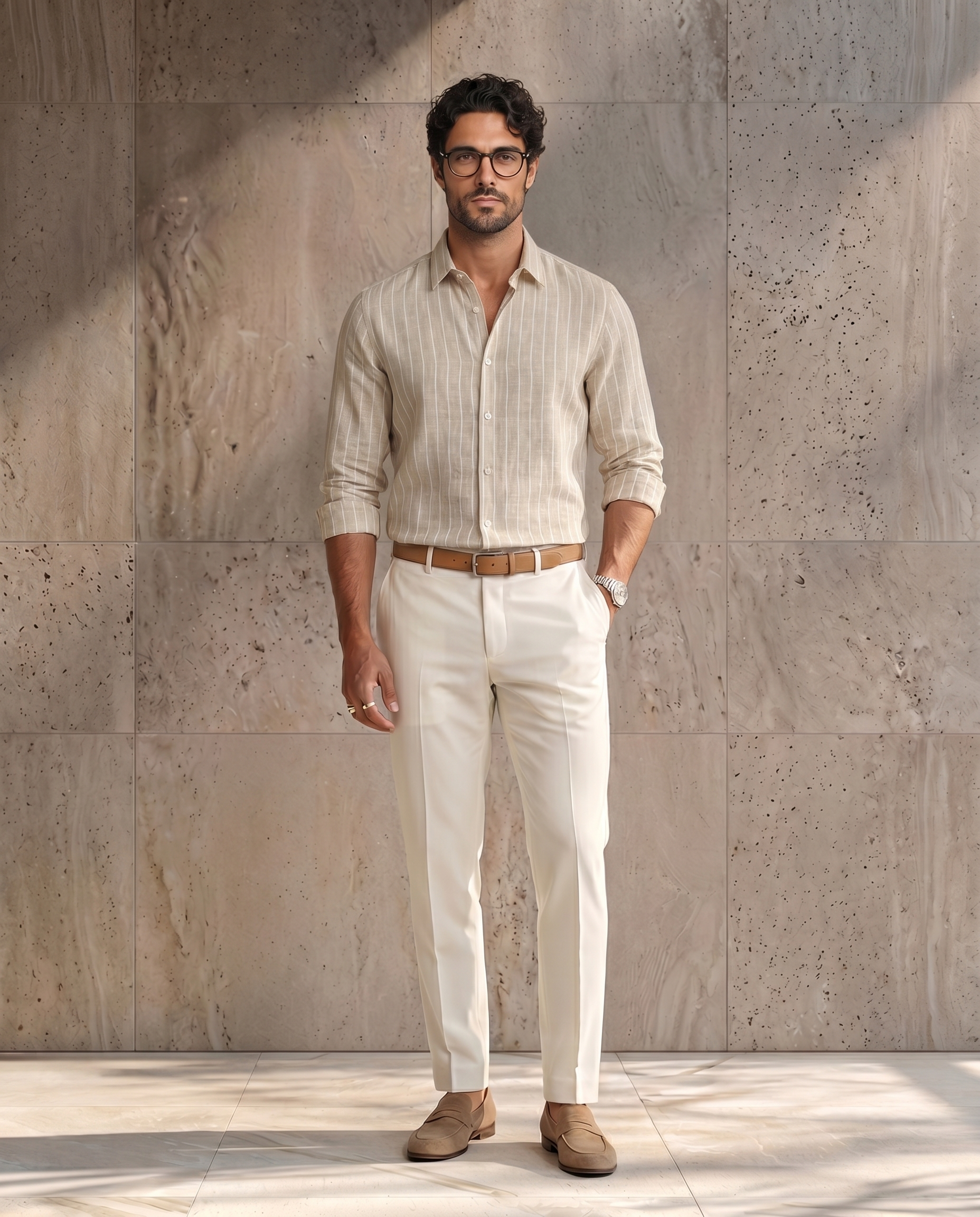 Natural Linen Blend Striped Shirt