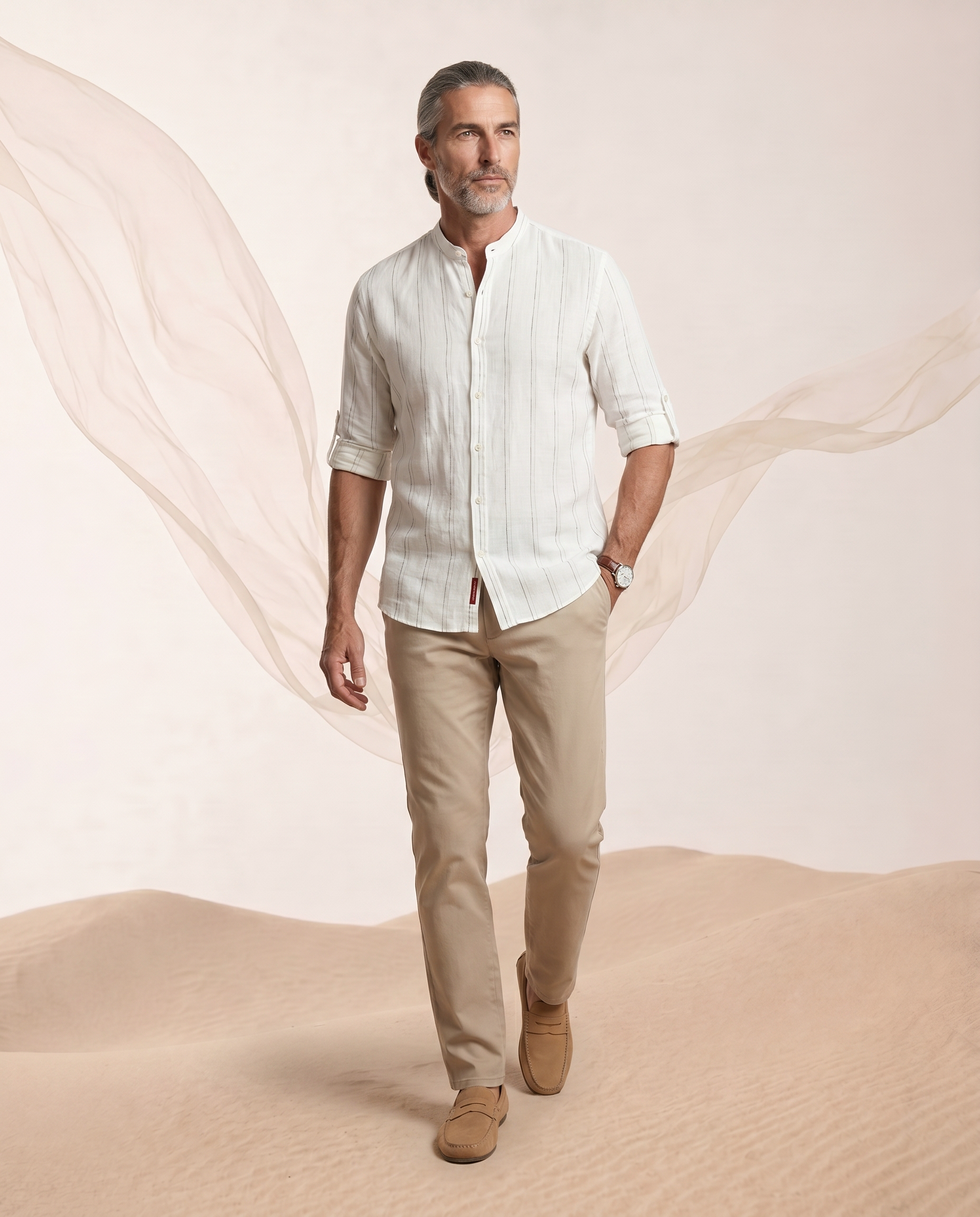 Soft White 100% Linen Striped Shirt