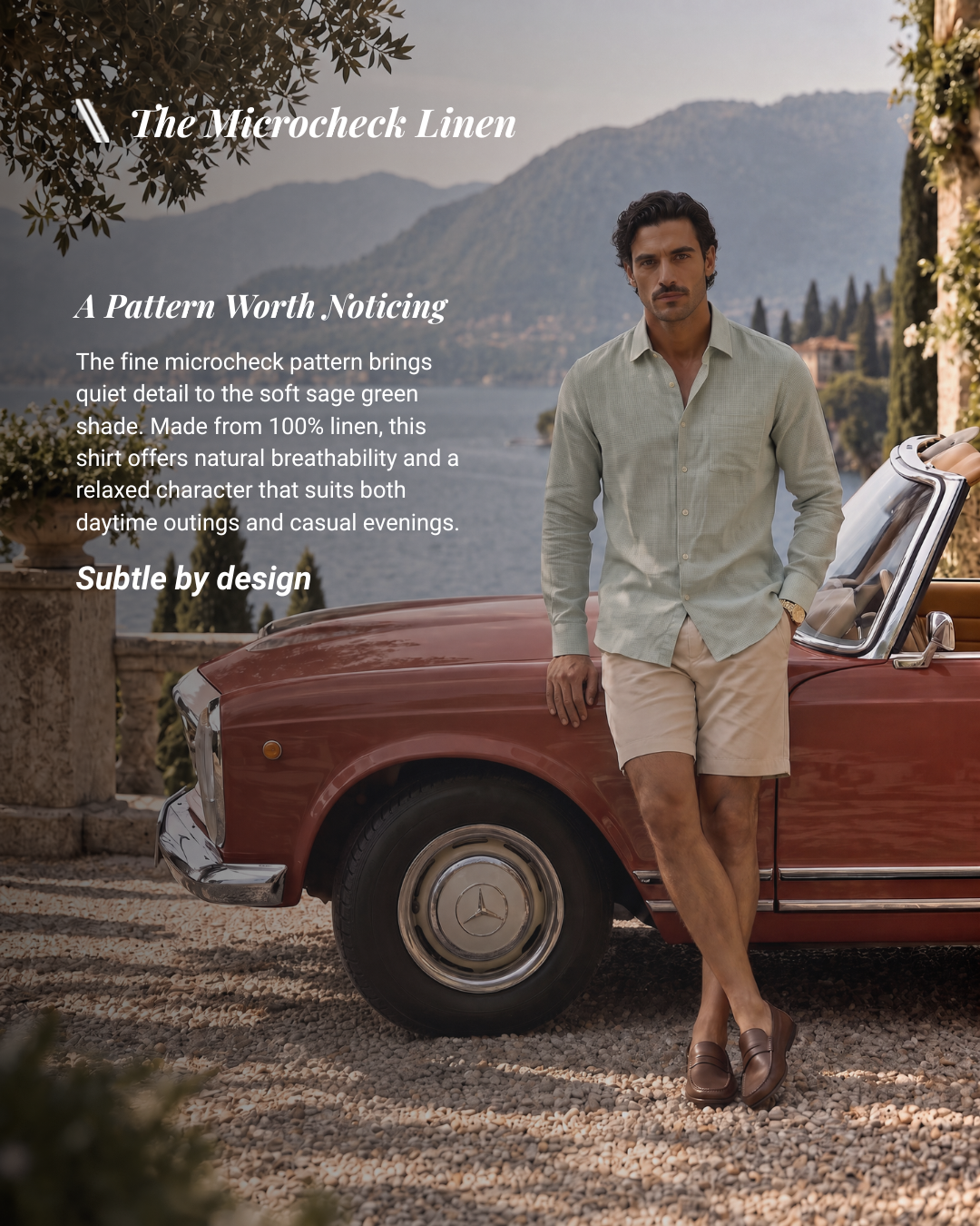 Sage Green Microcheck 100% Linen Shirt