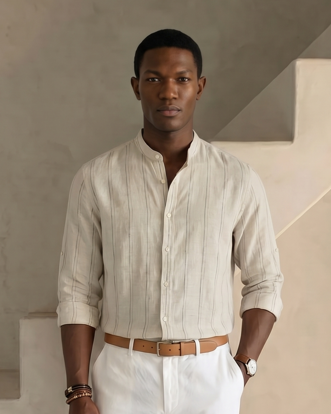 Natural 100% Linen Striped Shirt