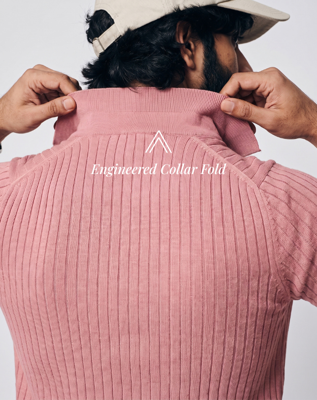 Clay Pink Cotton Bamboo V-Neck Polo