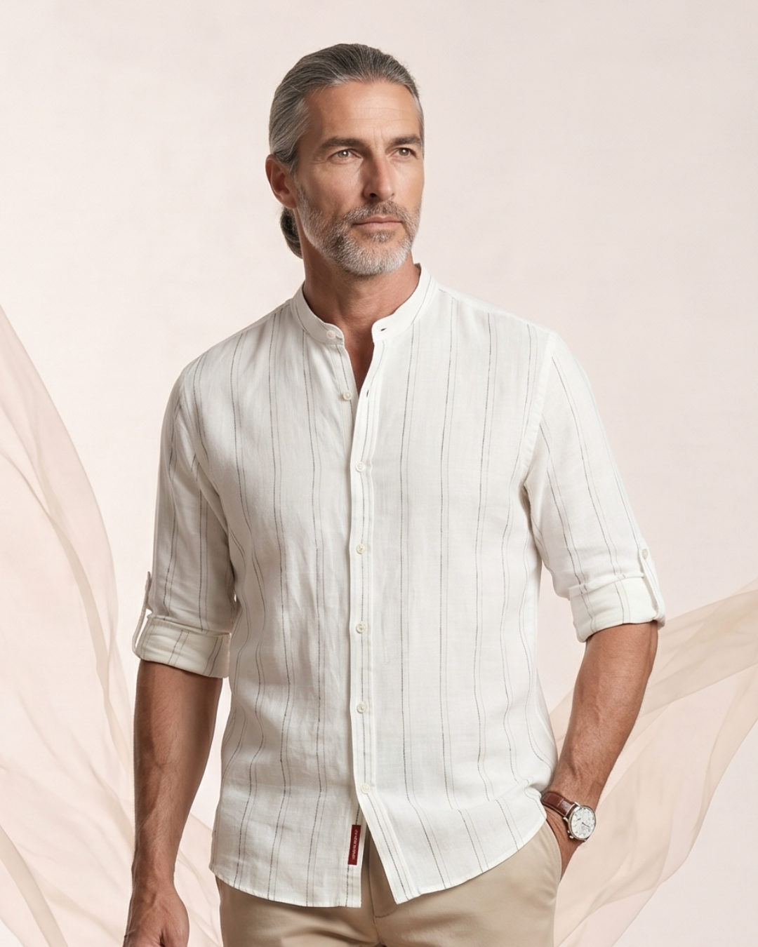 Soft White 100% Linen Striped Shirt