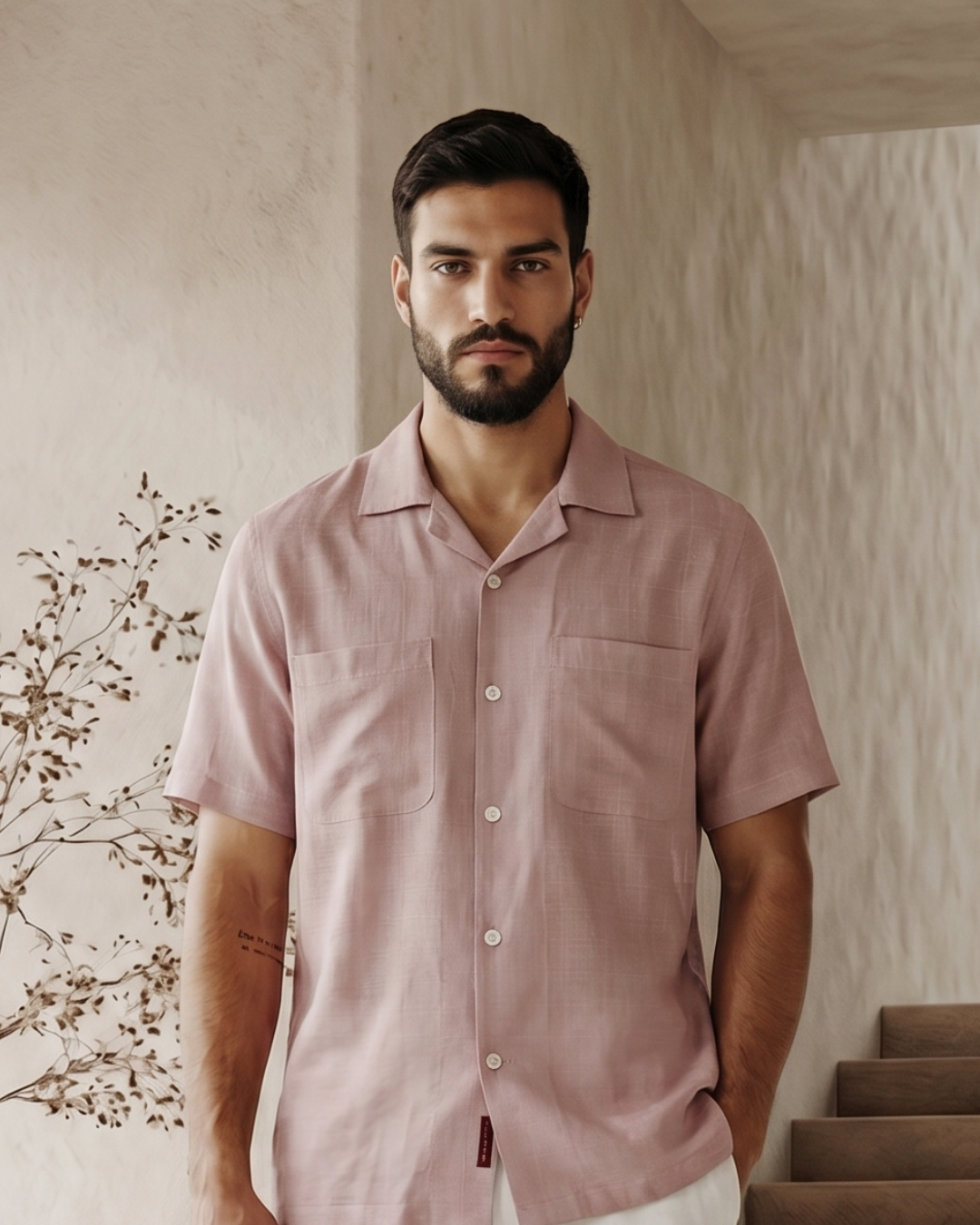 Muted Rose Double Pocket Linen Blend Shirt