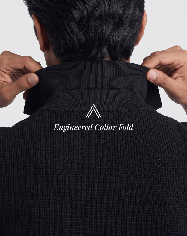 Ink Black Cotton Bamboo Waffle Polo