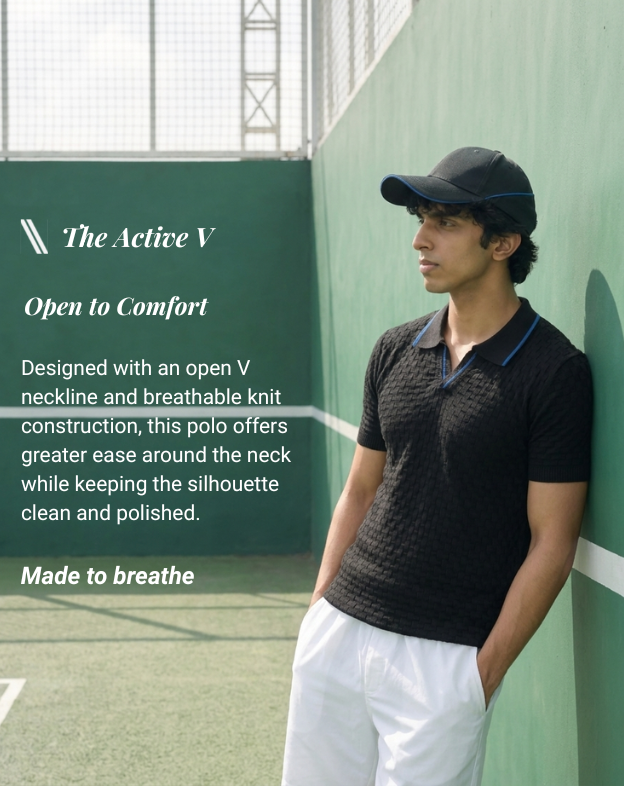 Ink Black Basket V-Polo Electric Blue Piping