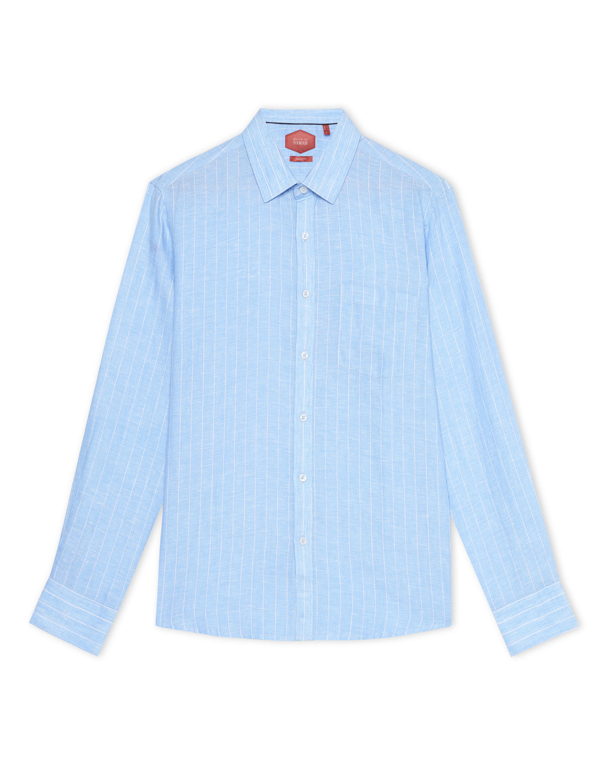 Powder Blue 100% Linen Amalfi Stripe Shirt