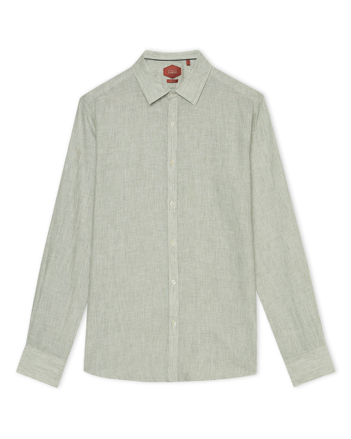Sage Green Linen Blend Pinstripe Shirt