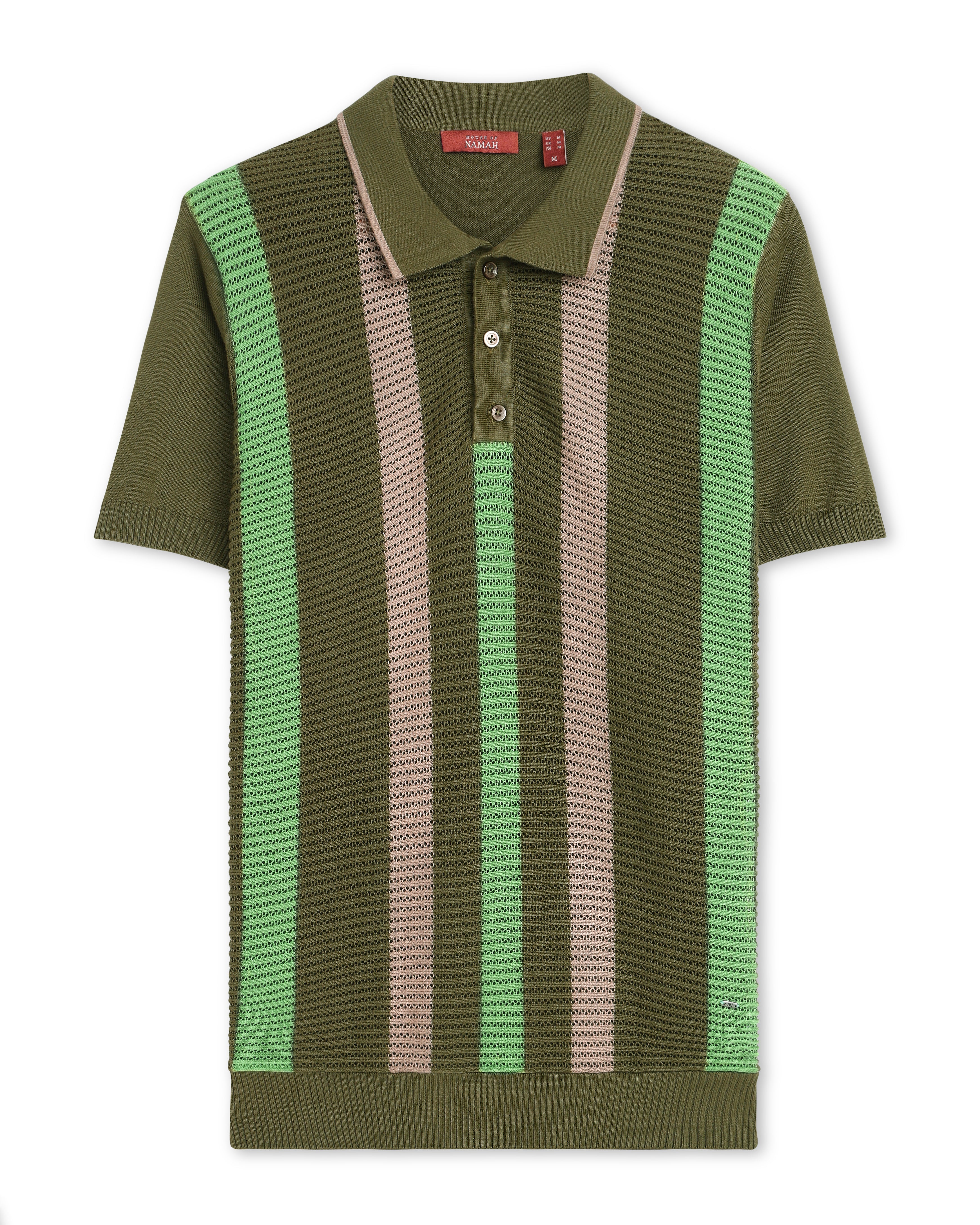 Khaki Green Pixel Stripe B-Polo - 100% Cotton - II