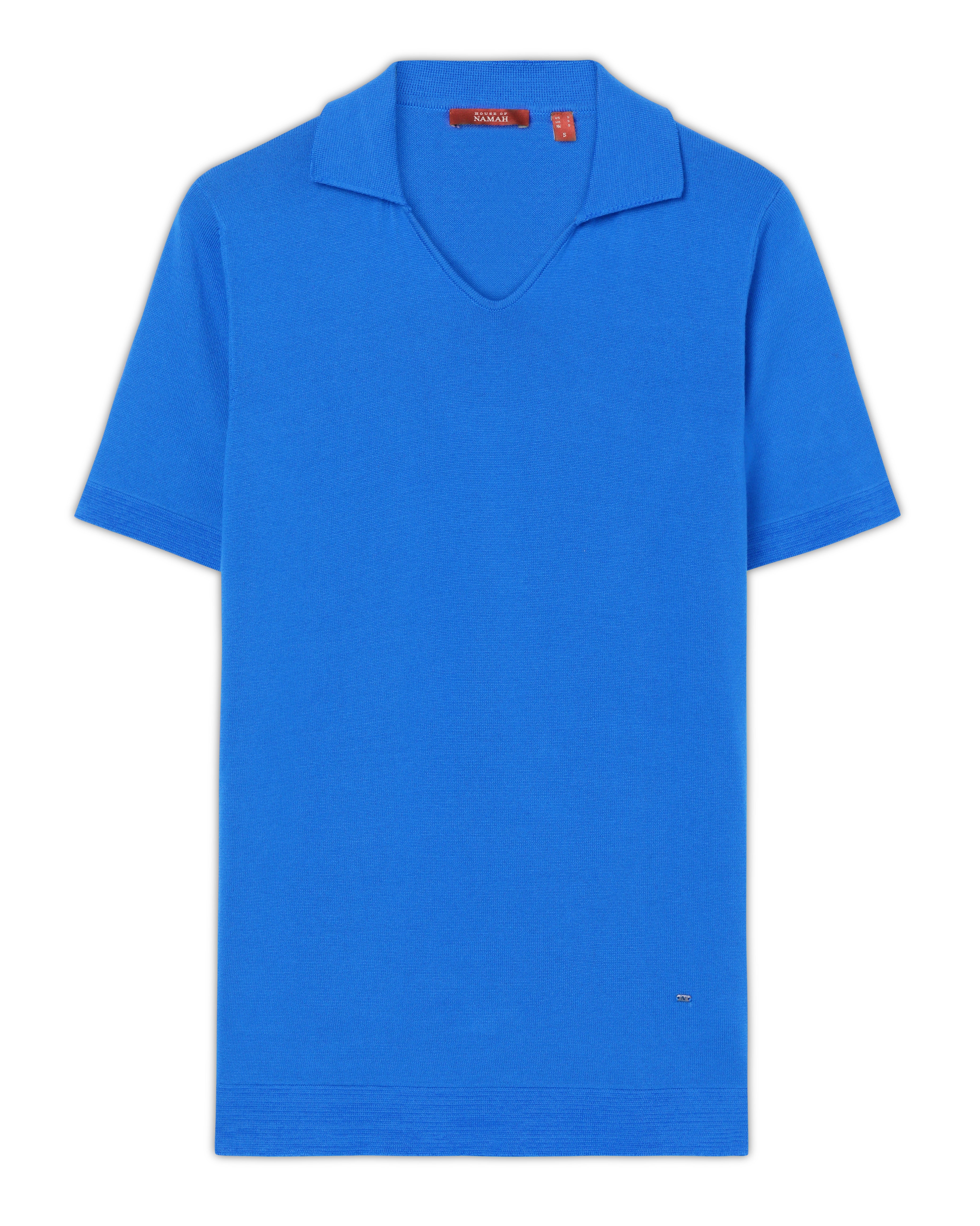 Electric Blue Piqué U-Polo - 100% Cotton - II