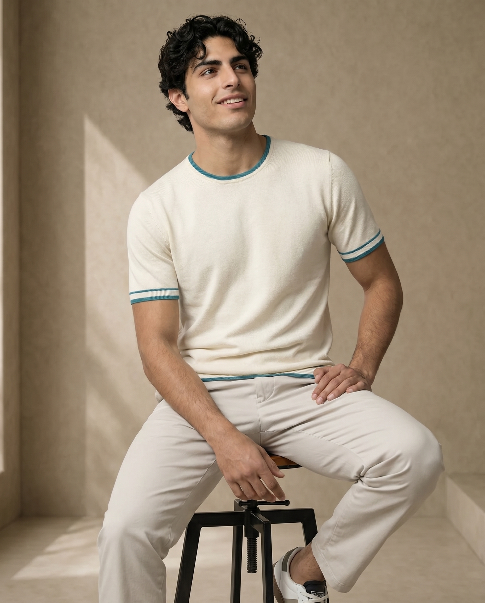 Soft White Teal Contrast T-Shirt