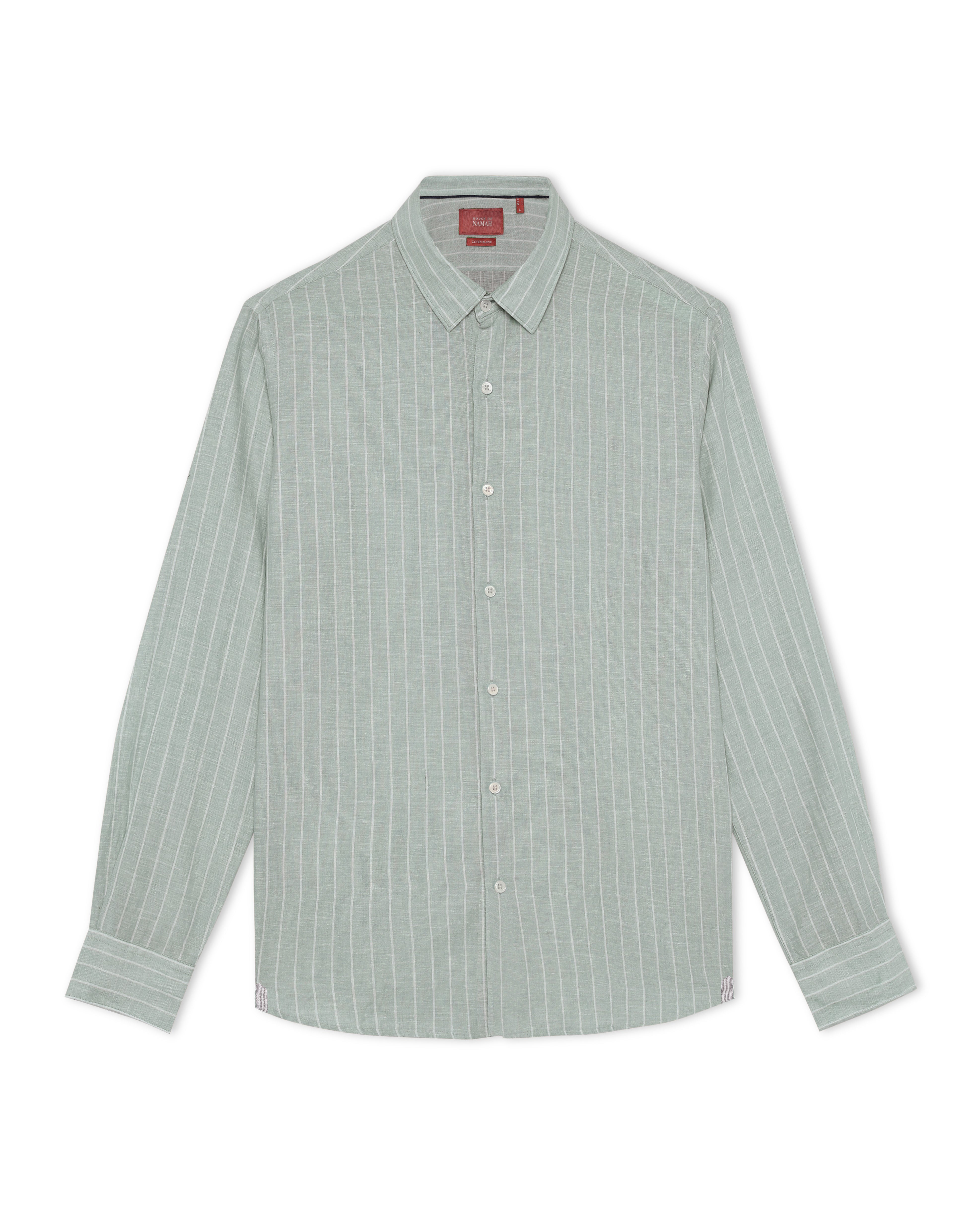 Moss Green Linen Blend Striped Shirt