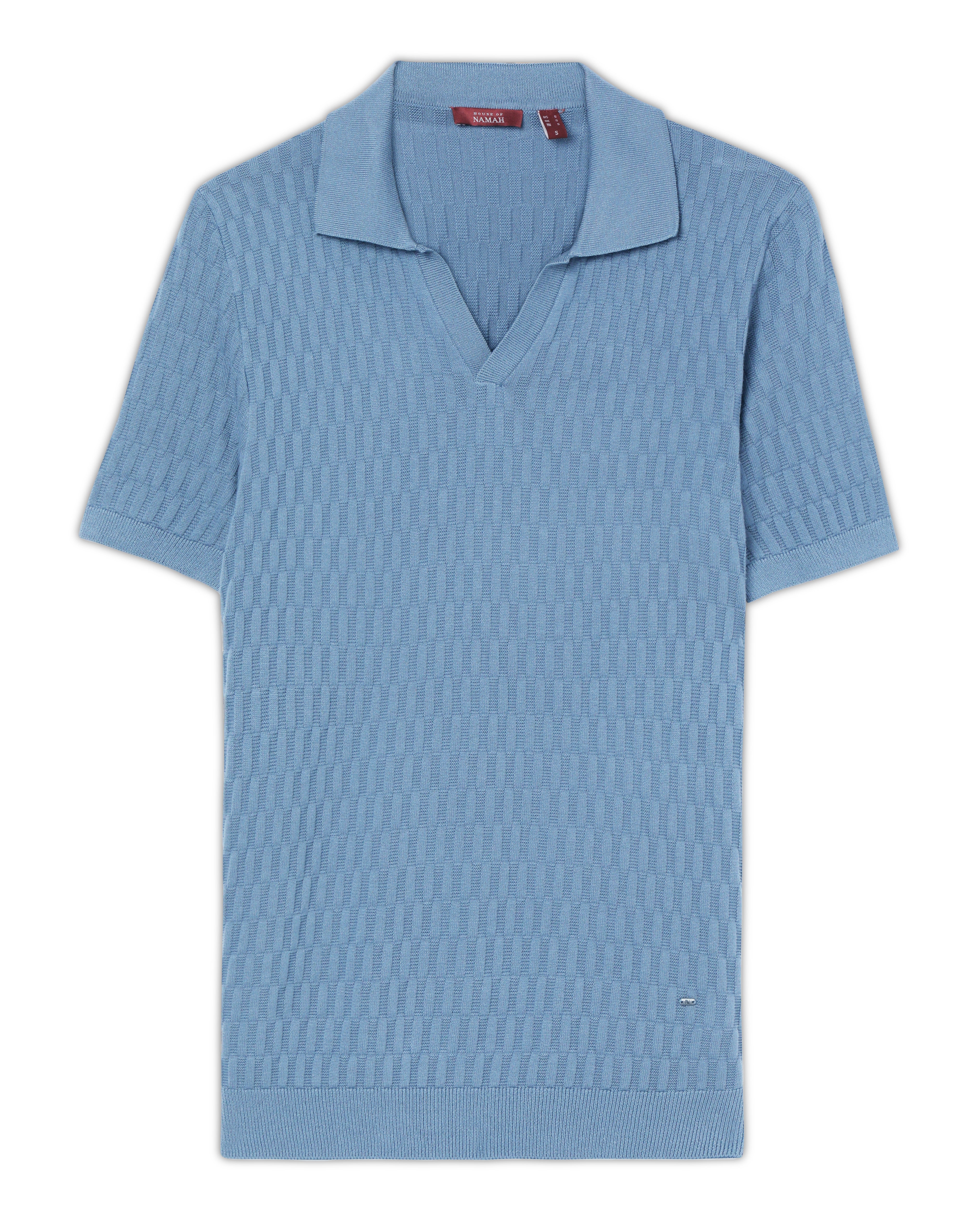 Powder Blue Brickline V-Polo - 100% Cotton - II