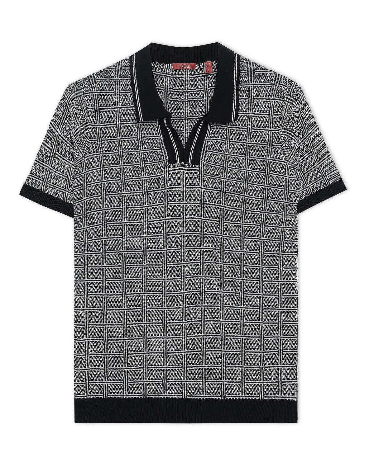 Ink Black Maze Grid V-Polo