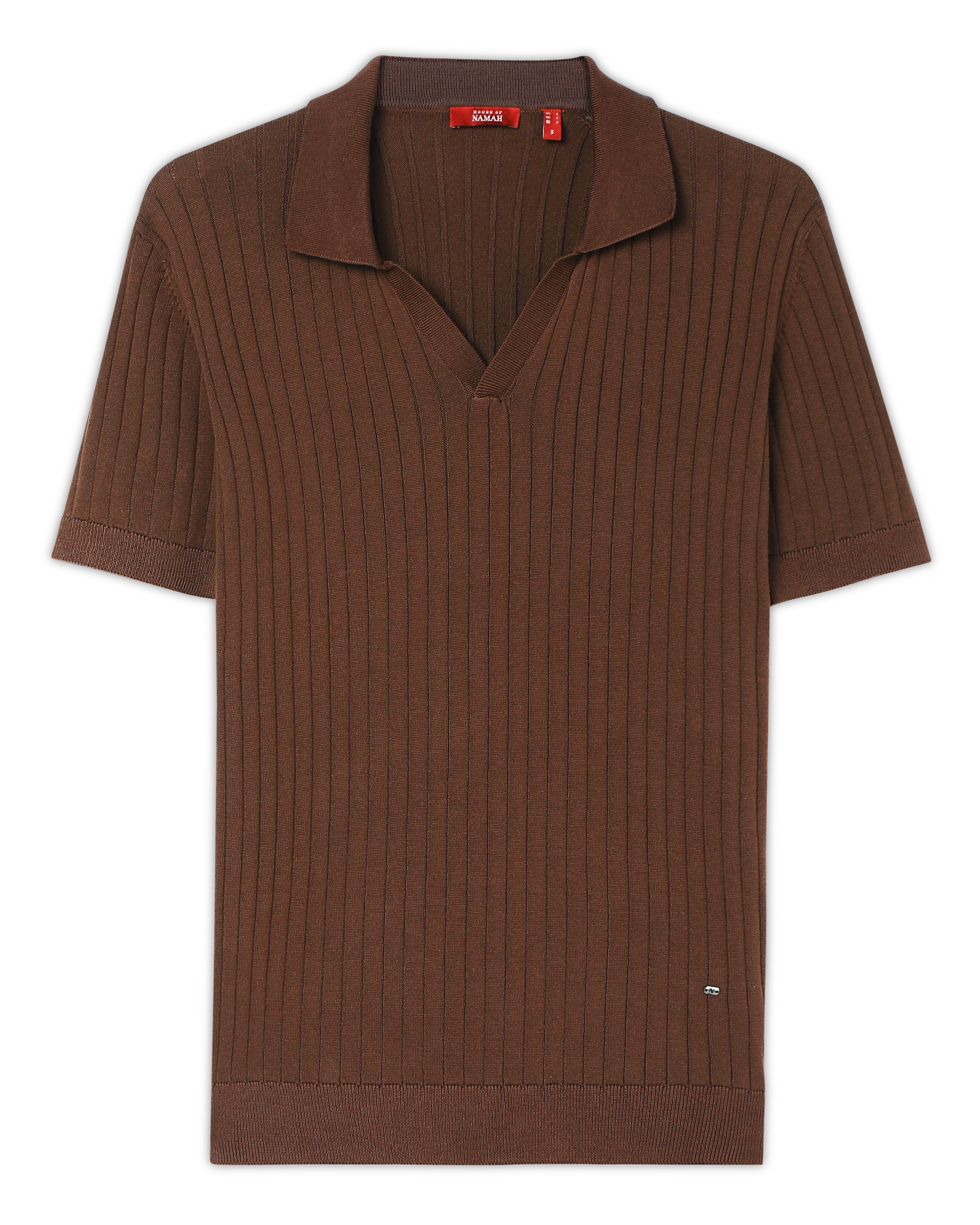 Cocoa Brown Drop Needle V-Polo - 100% Cotton - II
