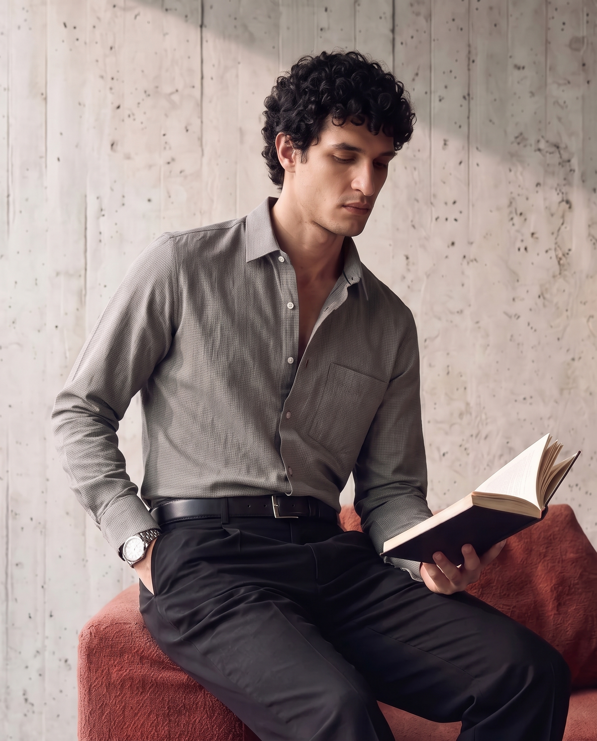 Slate Grey Dobby Weave Shirt
