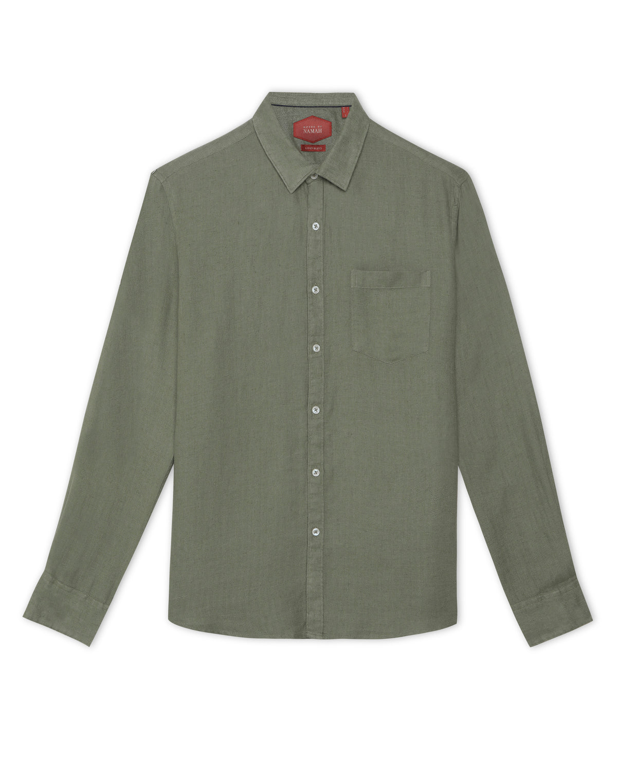 Moss Green Herringbone Linen Blend Shirt