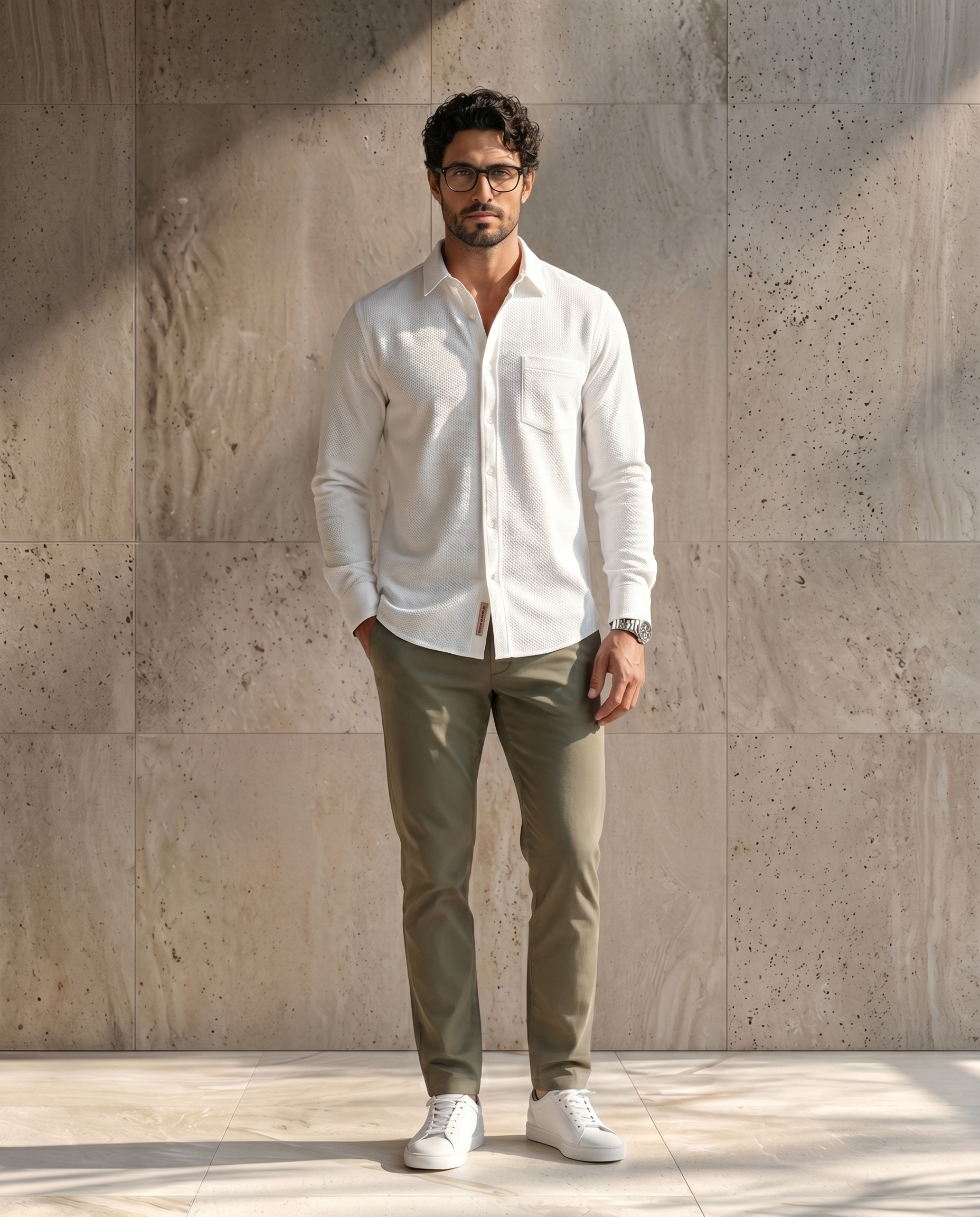 Soft White Waffle Textured Shirt