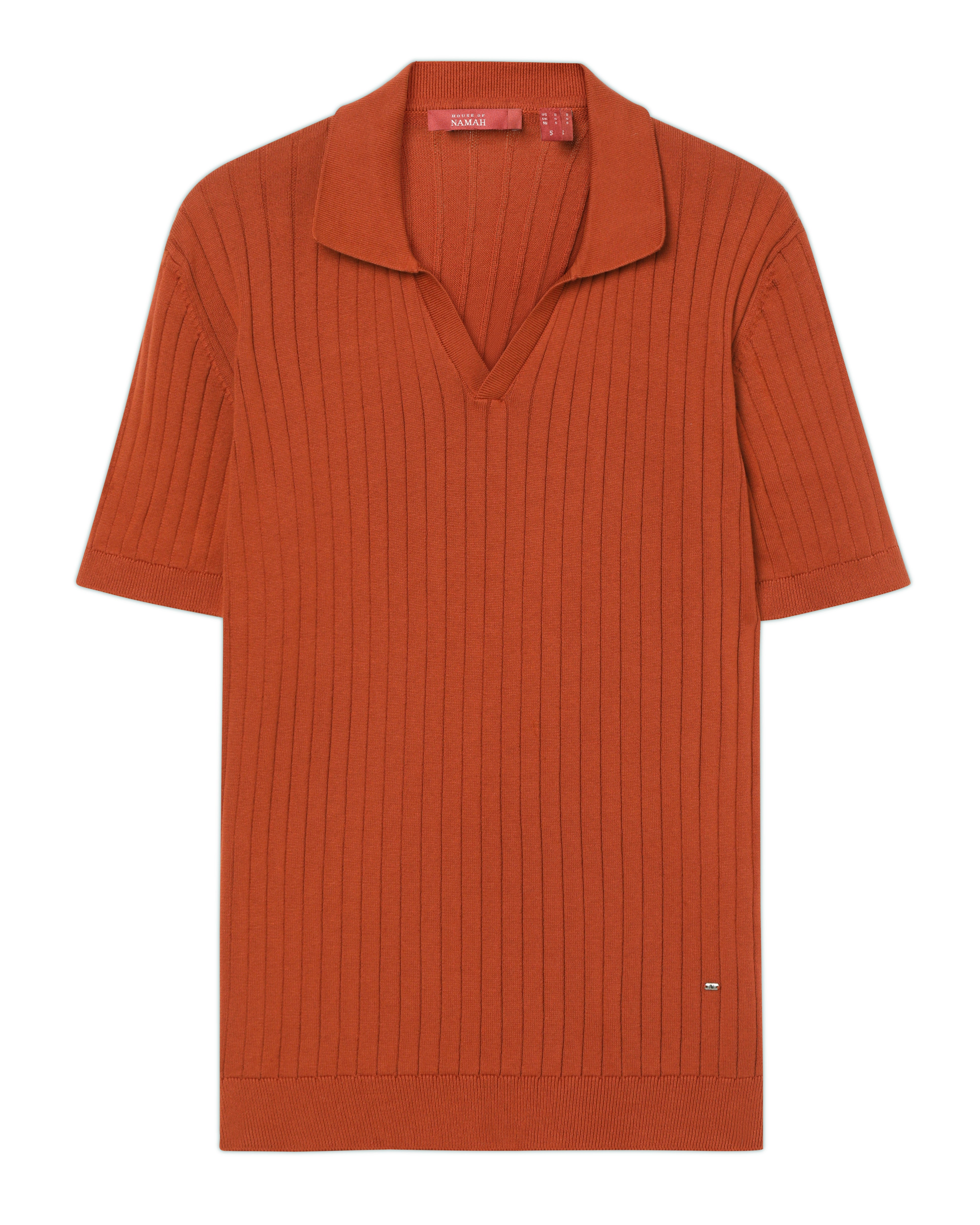 Burnt Ochre Drop Needle V-Polo - 100% Cotton - II