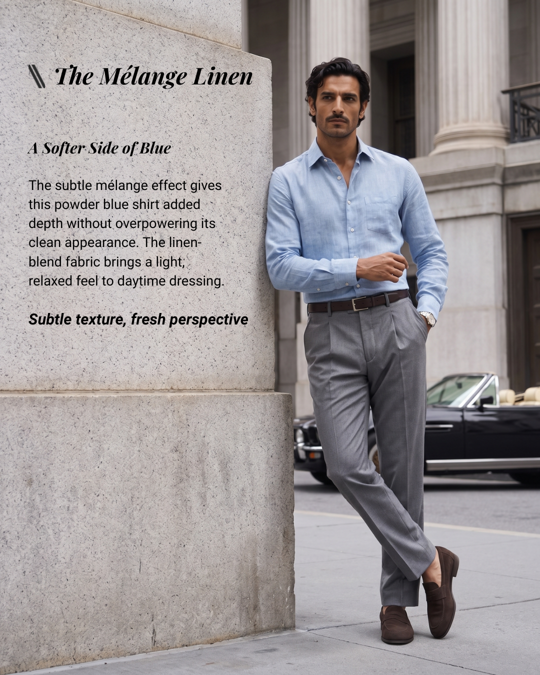 Powder Blue Mélange Linen Blend Shirt