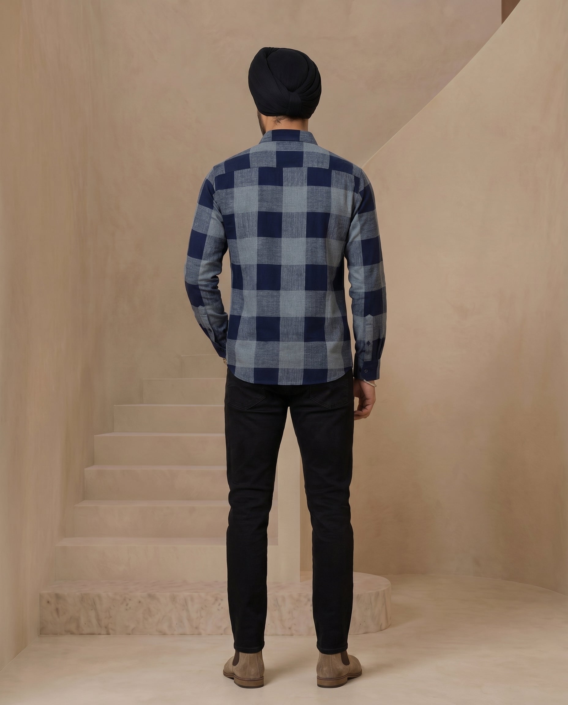 Midnight Blue Block Checks Flannel Shirt