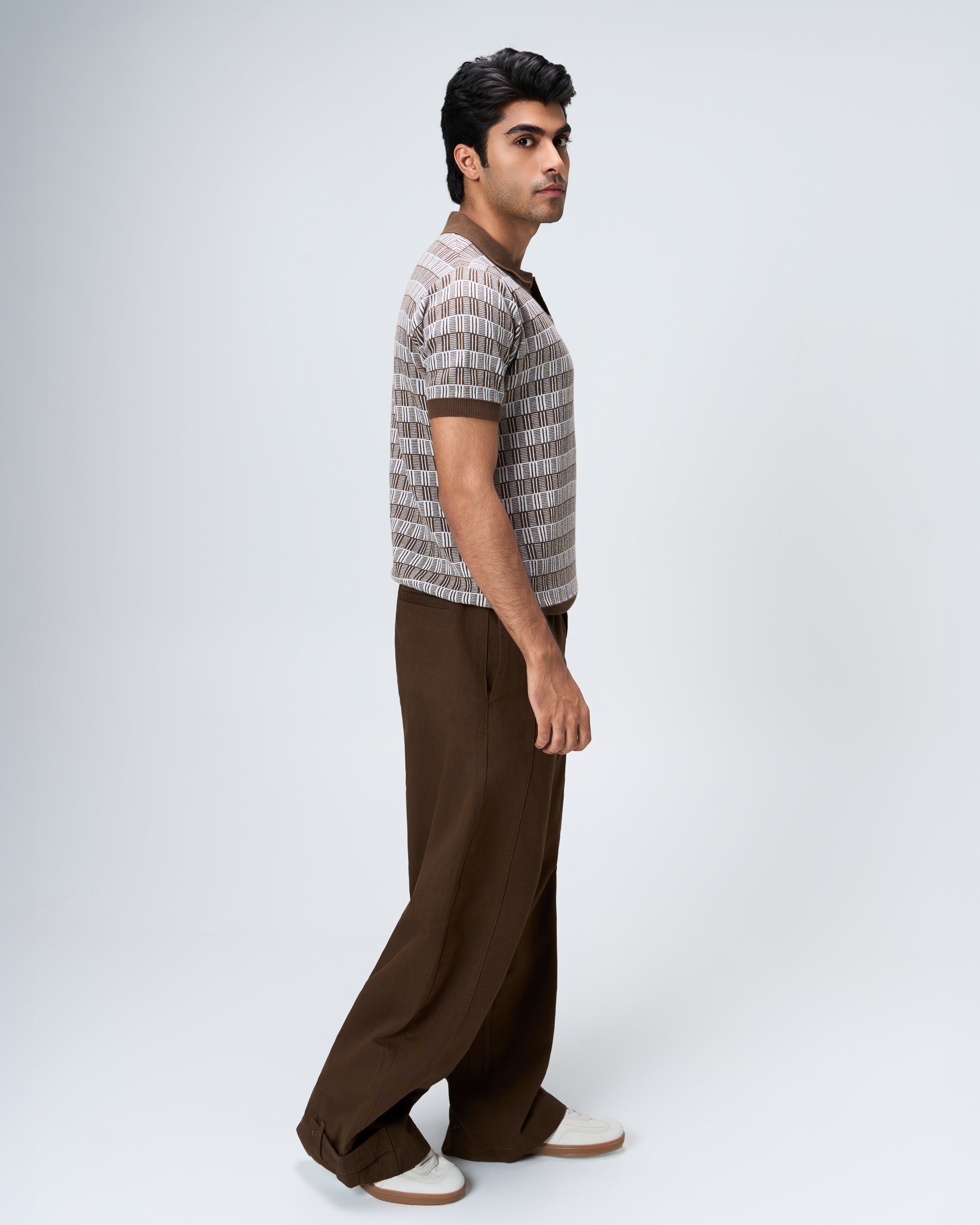 Cocoa Brown Luxe Gridline V-Polo - 100% Cotton - II
