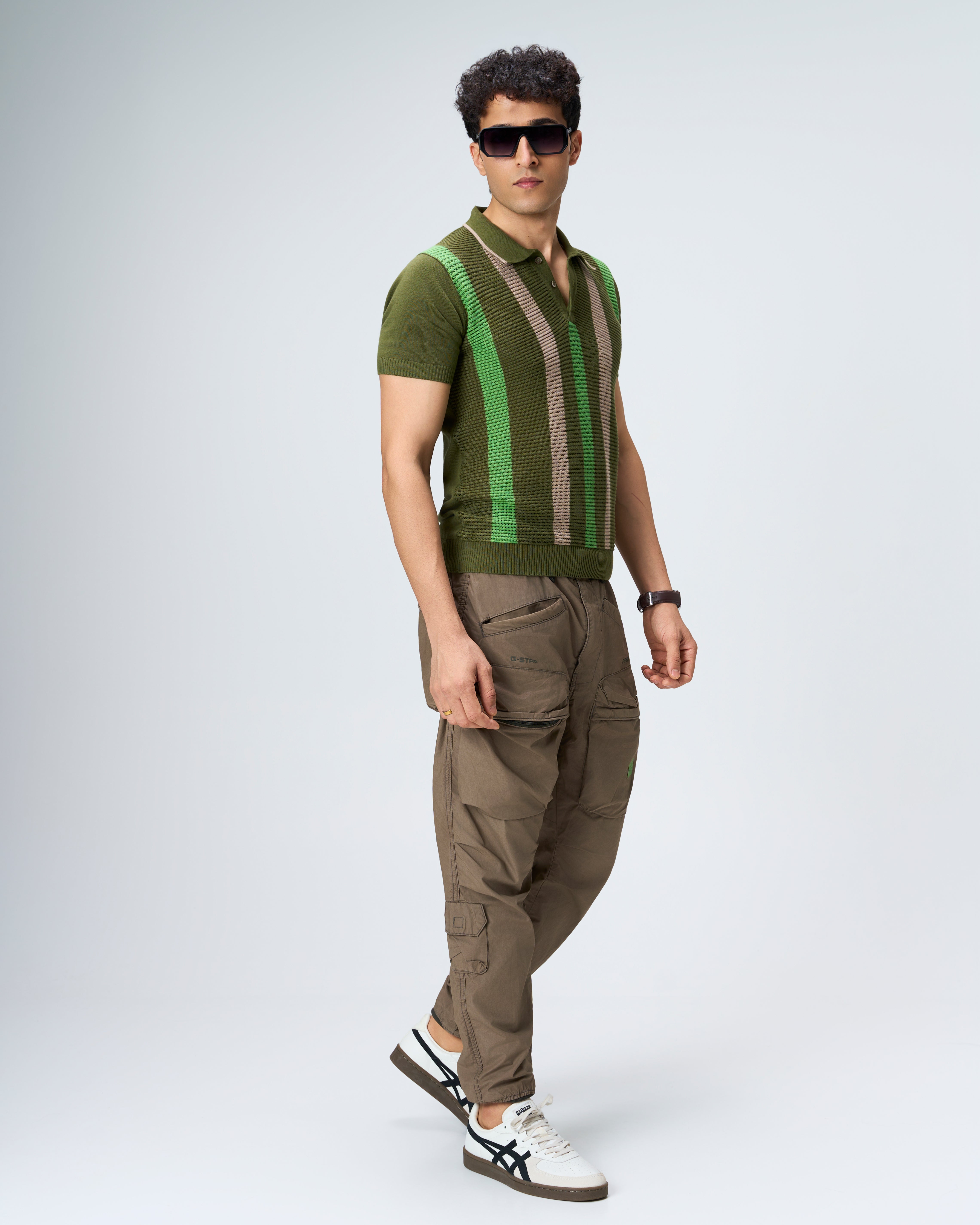 Olive Green Pixel Stripe B-Polo