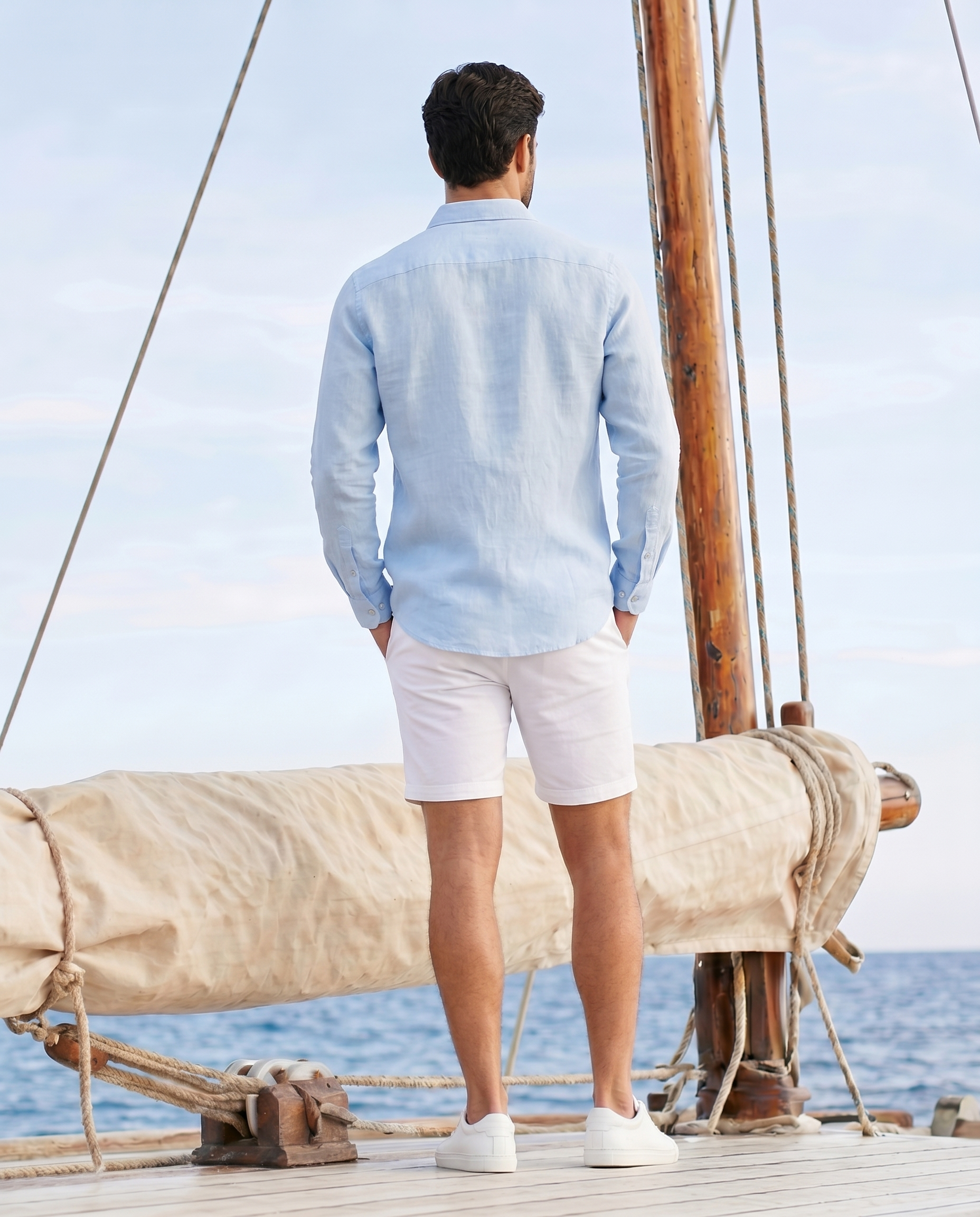 Ice Blue Breeze Linen Blend Shirt