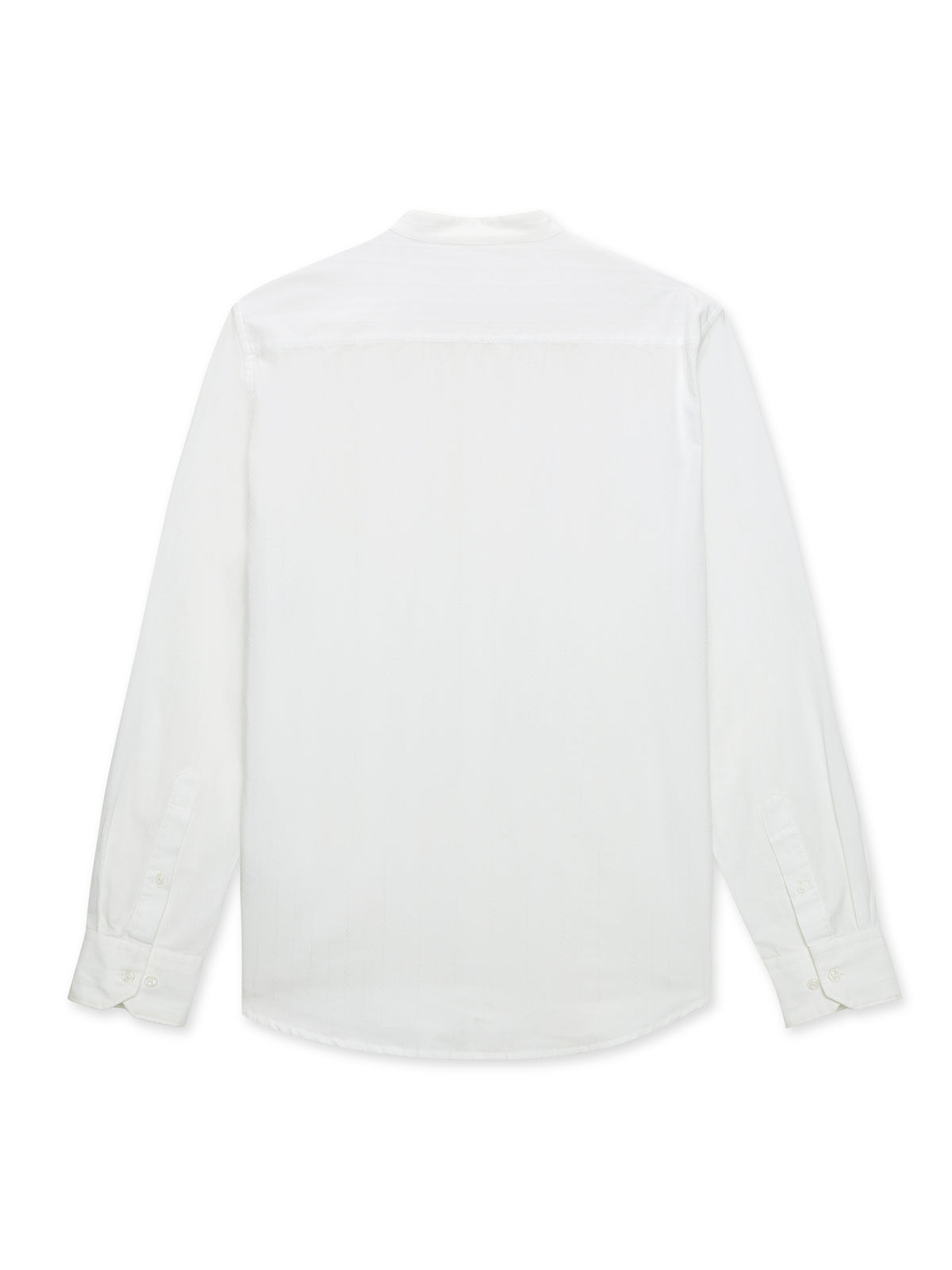 Soft White Self-Stripe Mandarin Collar Shirt