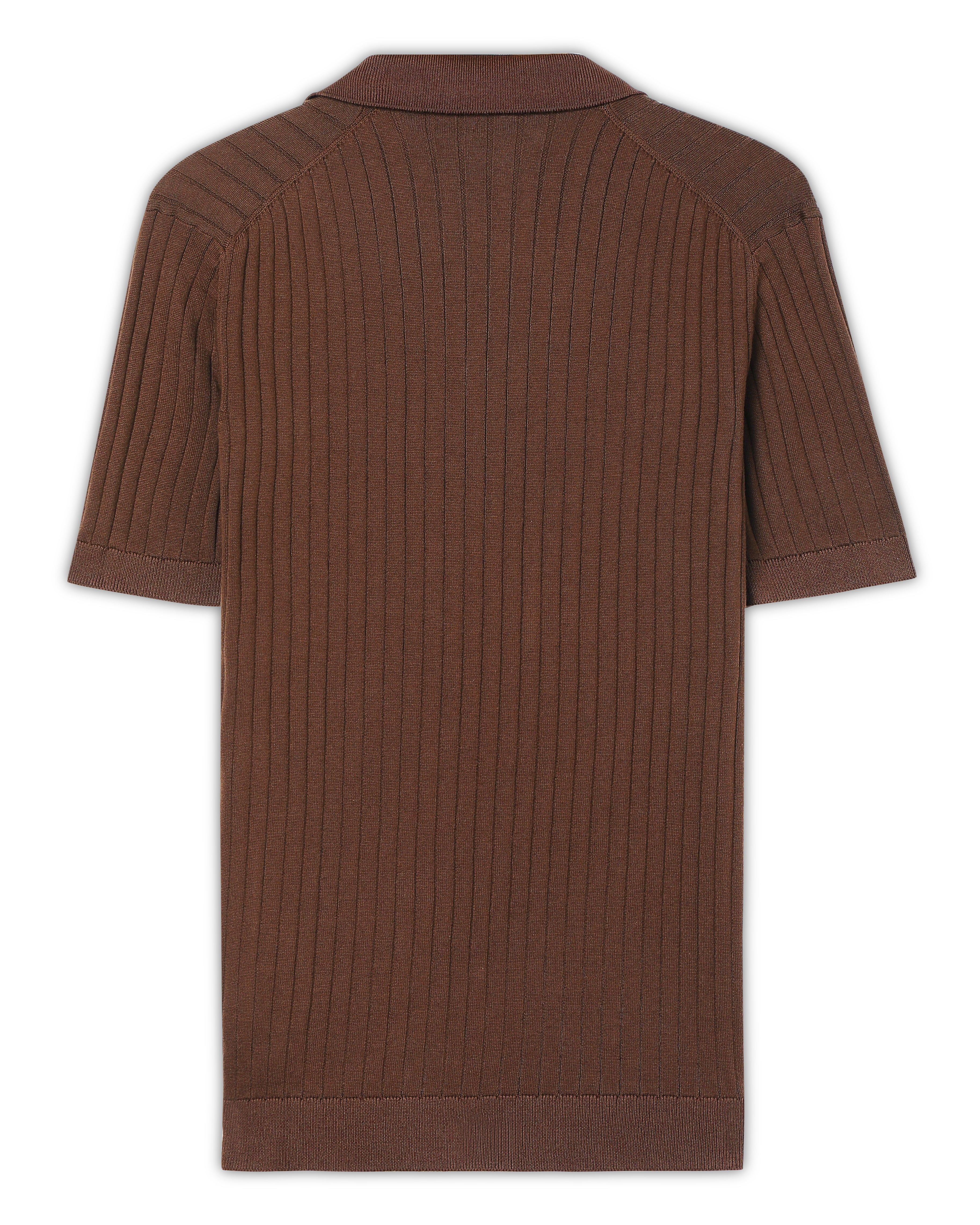 Cocoa Brown Drop Needle V-Polo - 100% Cotton - II