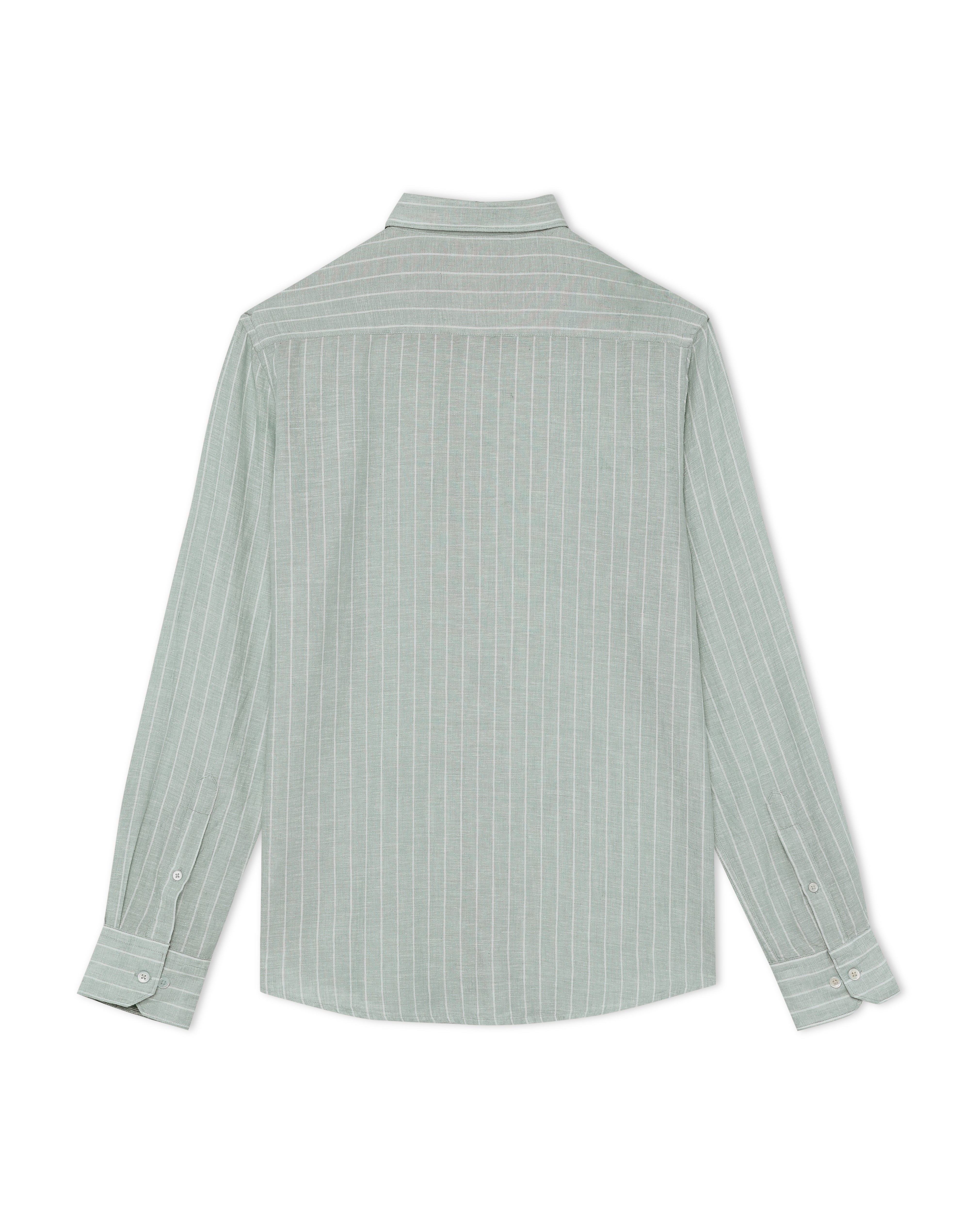 Moss Green Linen Blend Striped Shirt