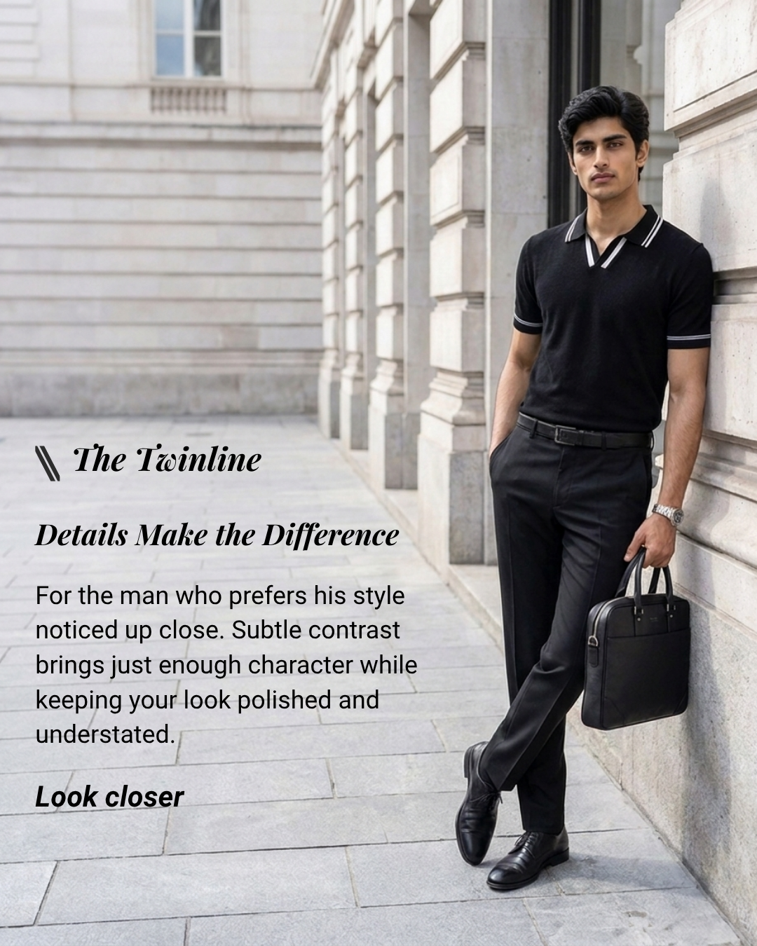 Ink Black Twinline V-Polo