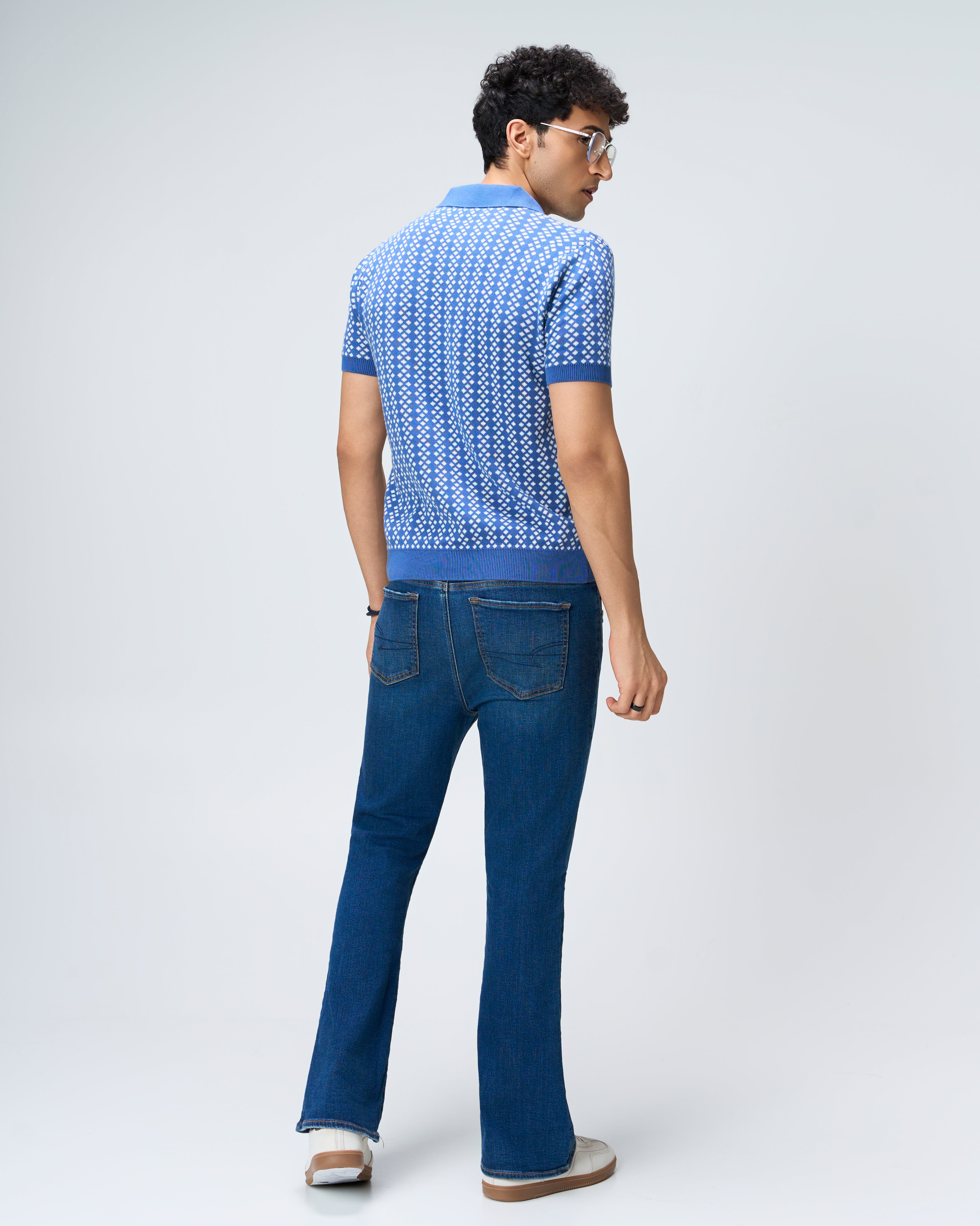 Denim Blue Luxe Diamond V-Polo - 100% Cotton - II