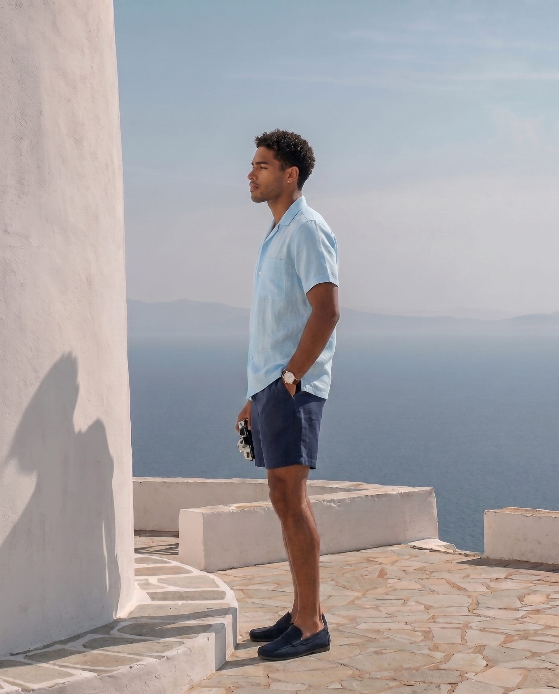 Sky Blue Double Pocket Linen Blend Shirt