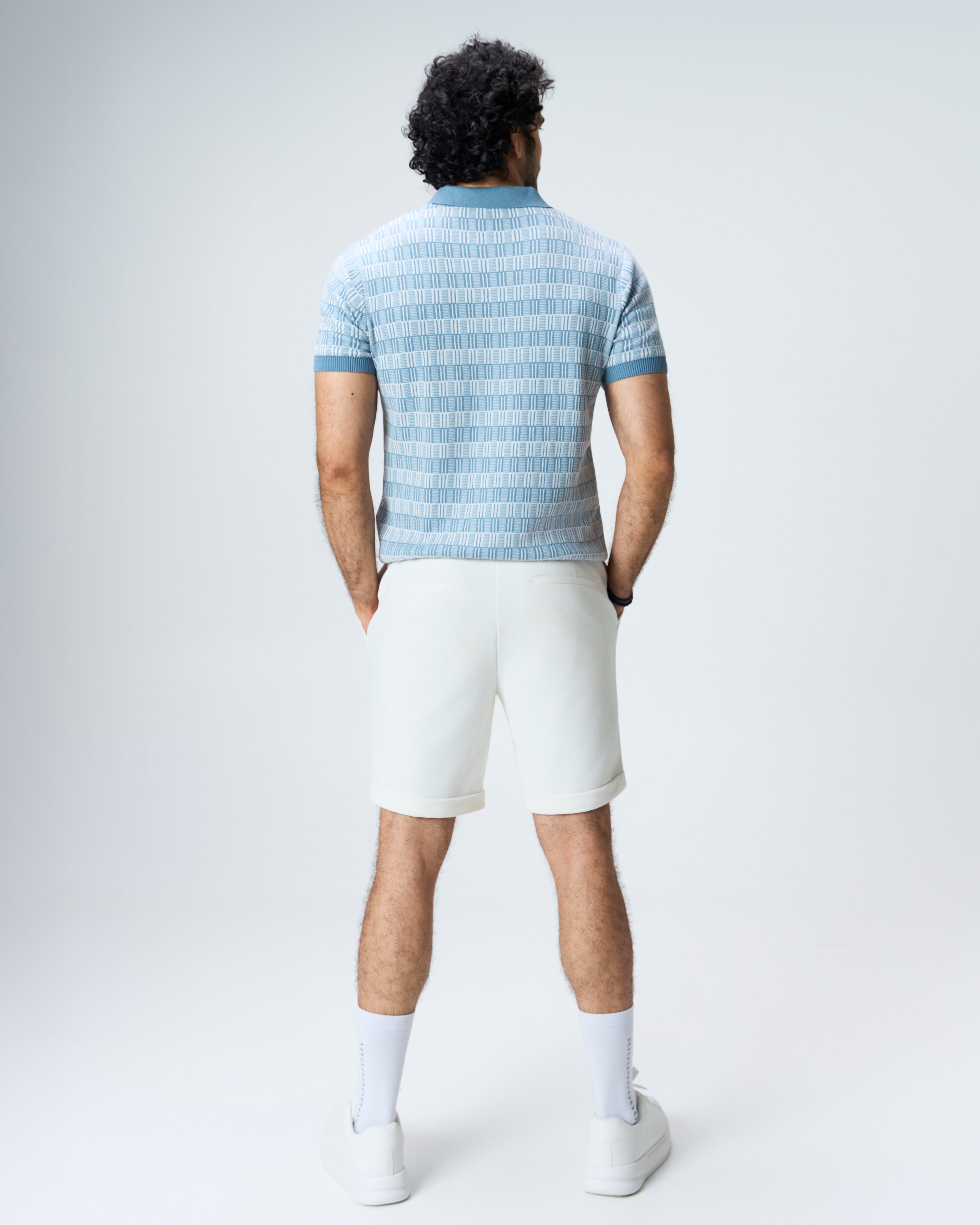 Powder Blue Luxe Gridline V-Polo