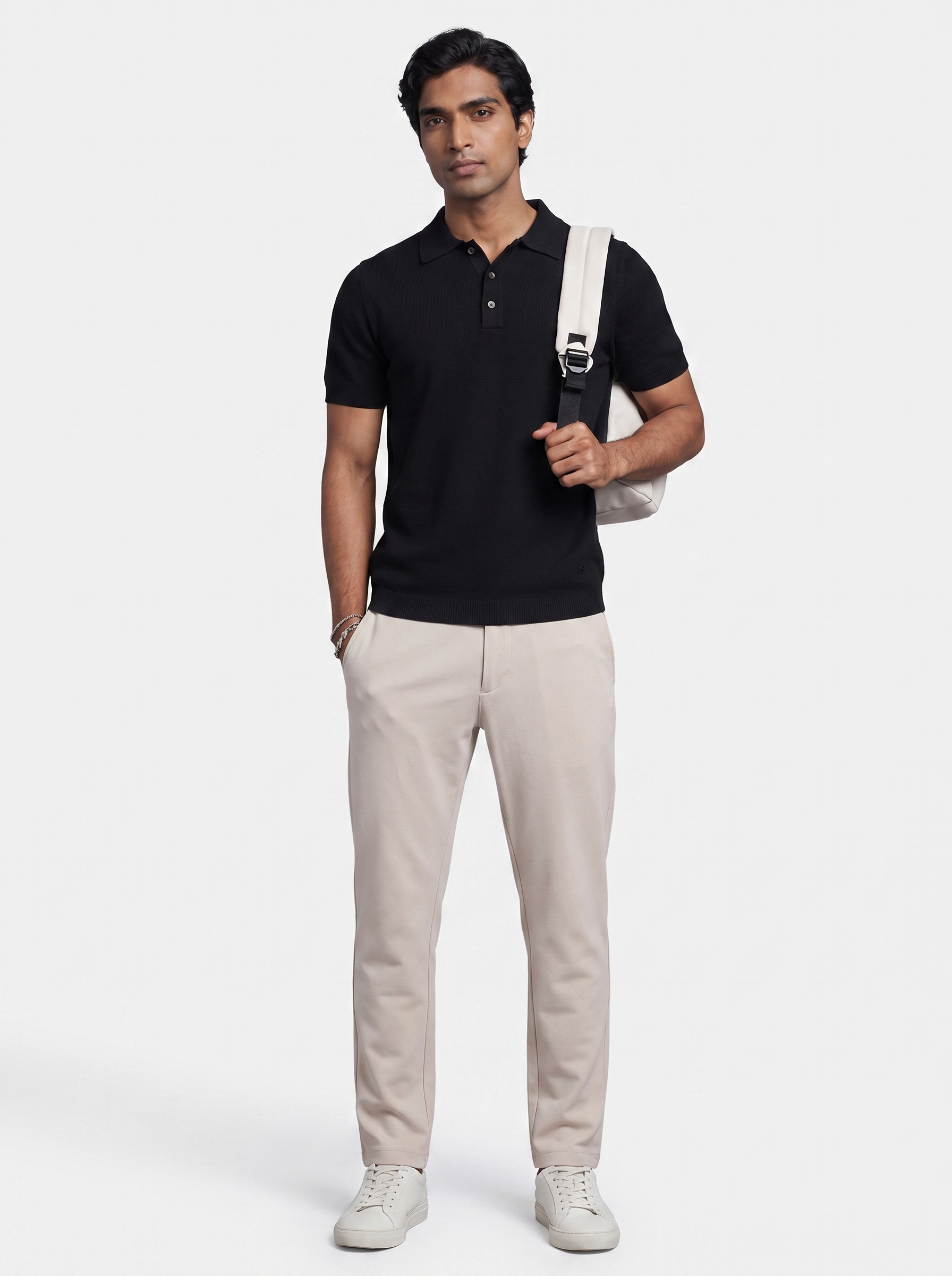Ink Black Waffle Knit Polo