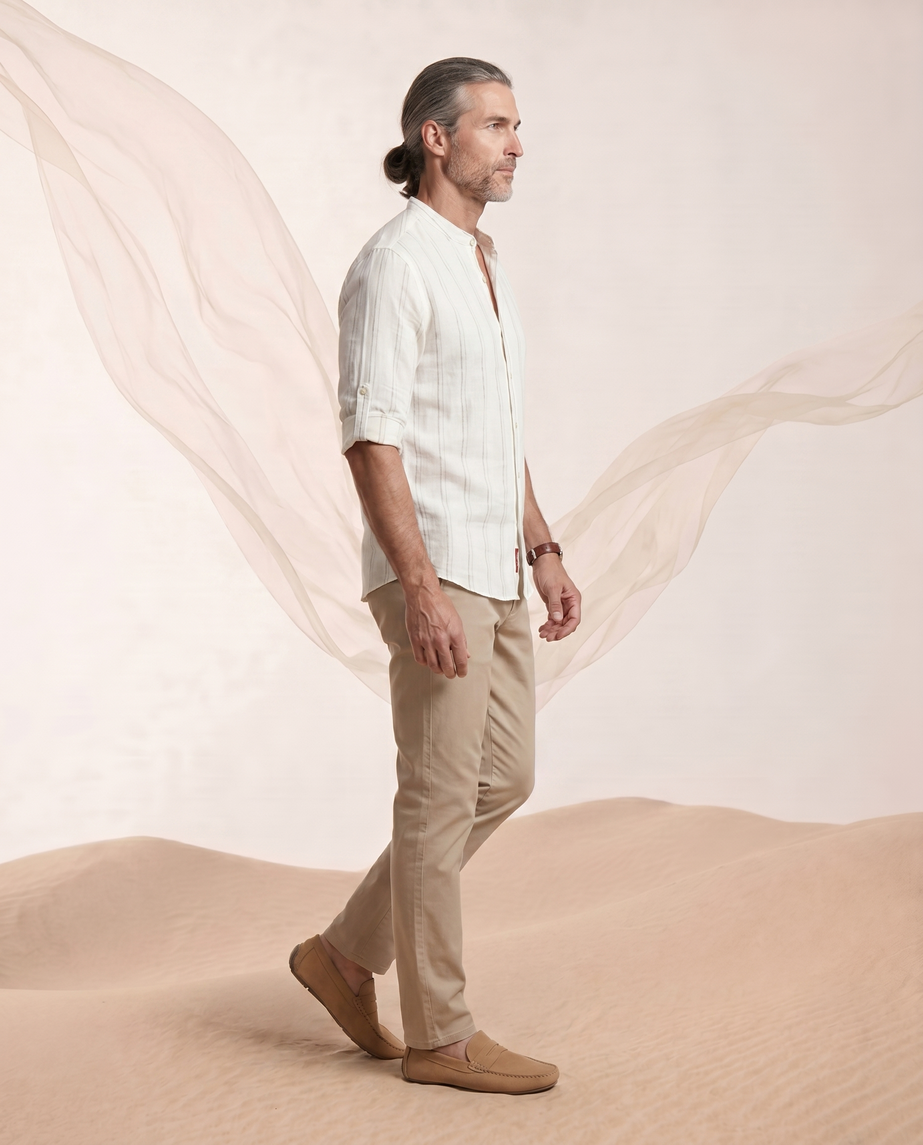 Soft White 100% Linen Striped Shirt