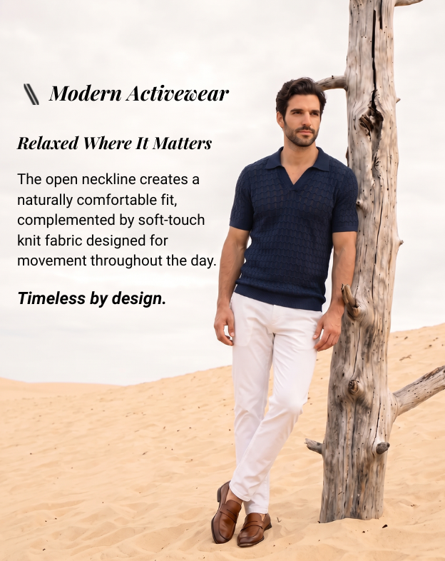 Midnight Blue Luxe Open-knit V-Polo