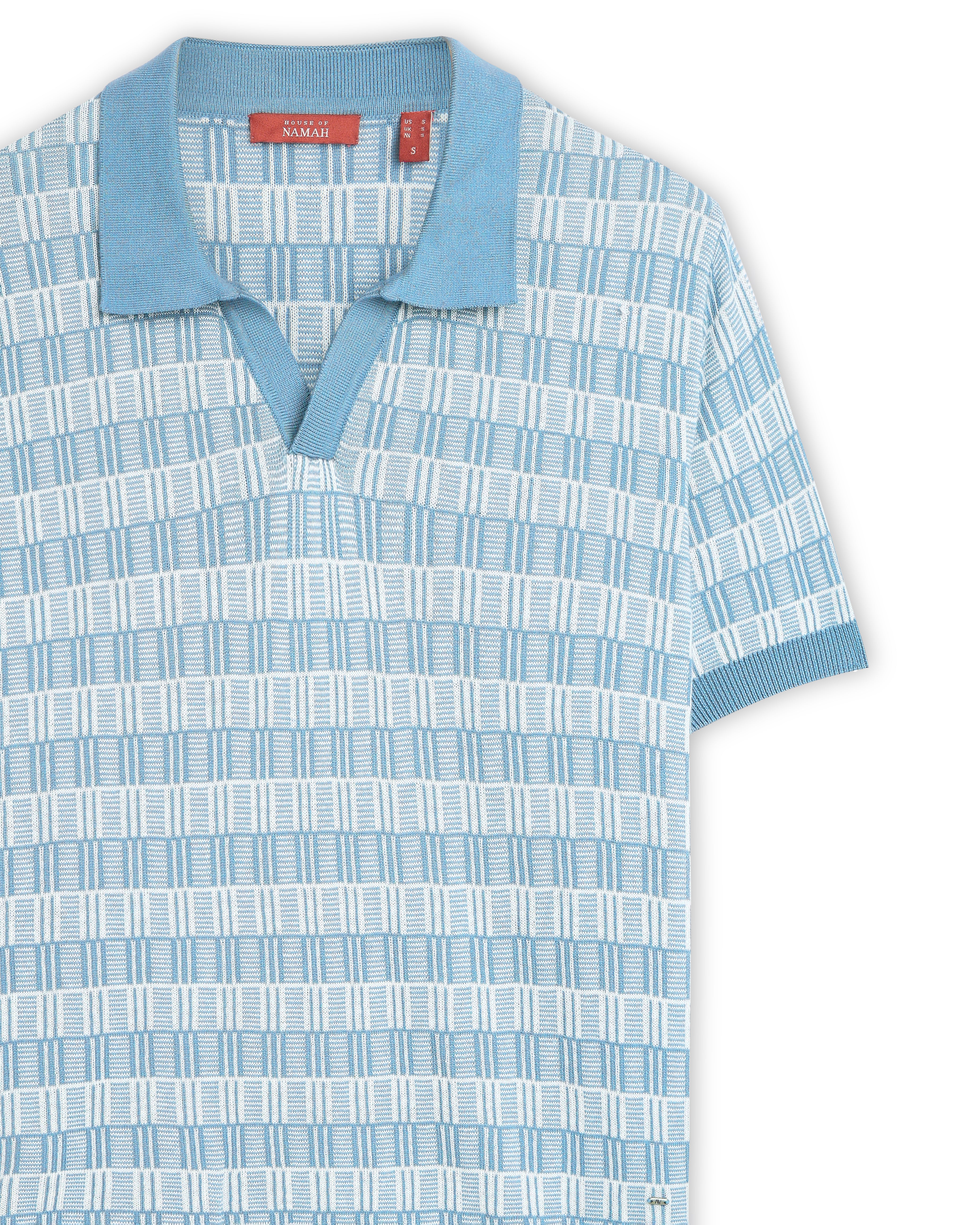 Powder Blue Luxe Gridline V-Polo - 100% Cotton - II