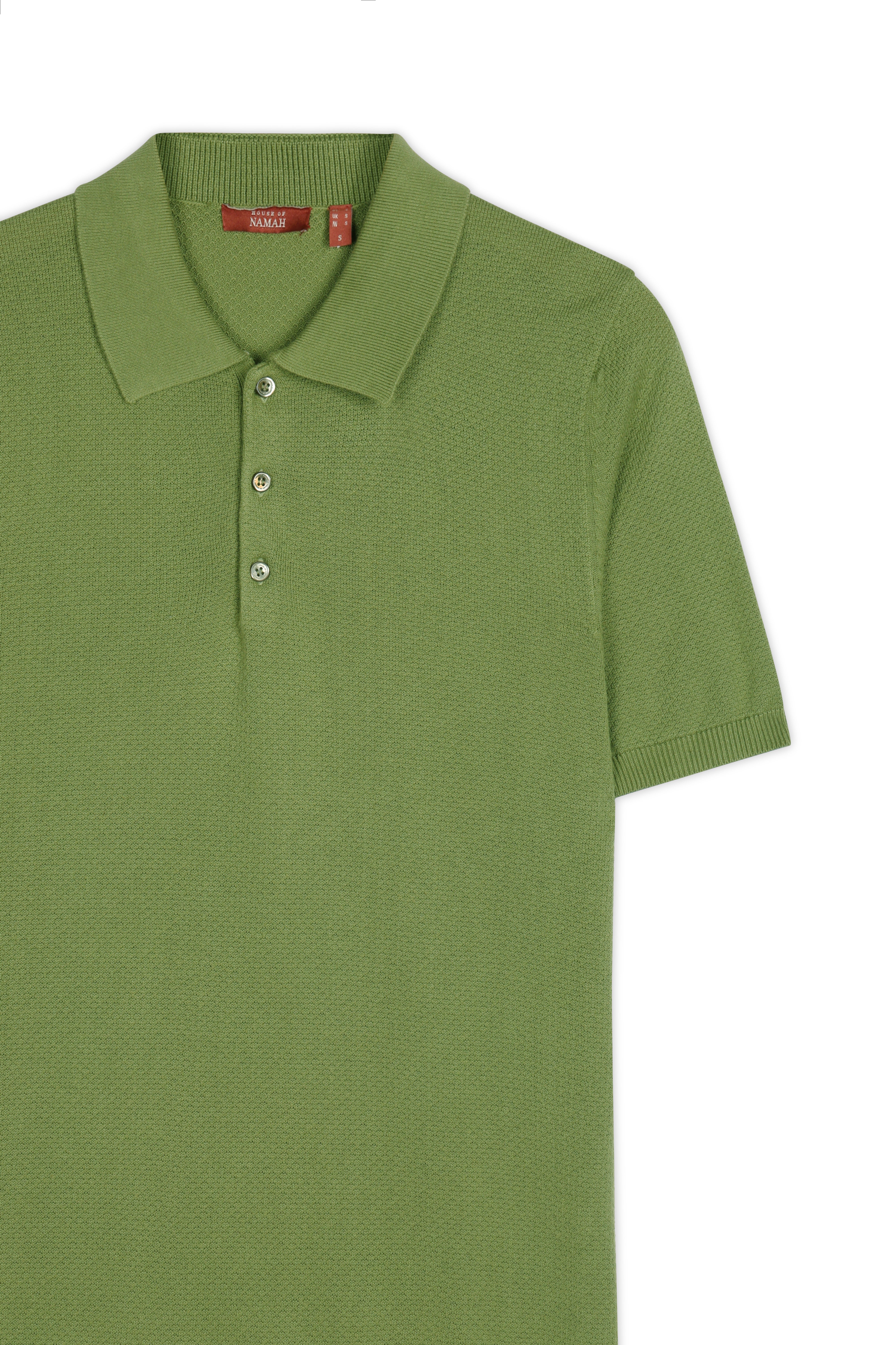GRASS GREEN COTTON-BAMBOO WAFFLE POLO T-SHIRT