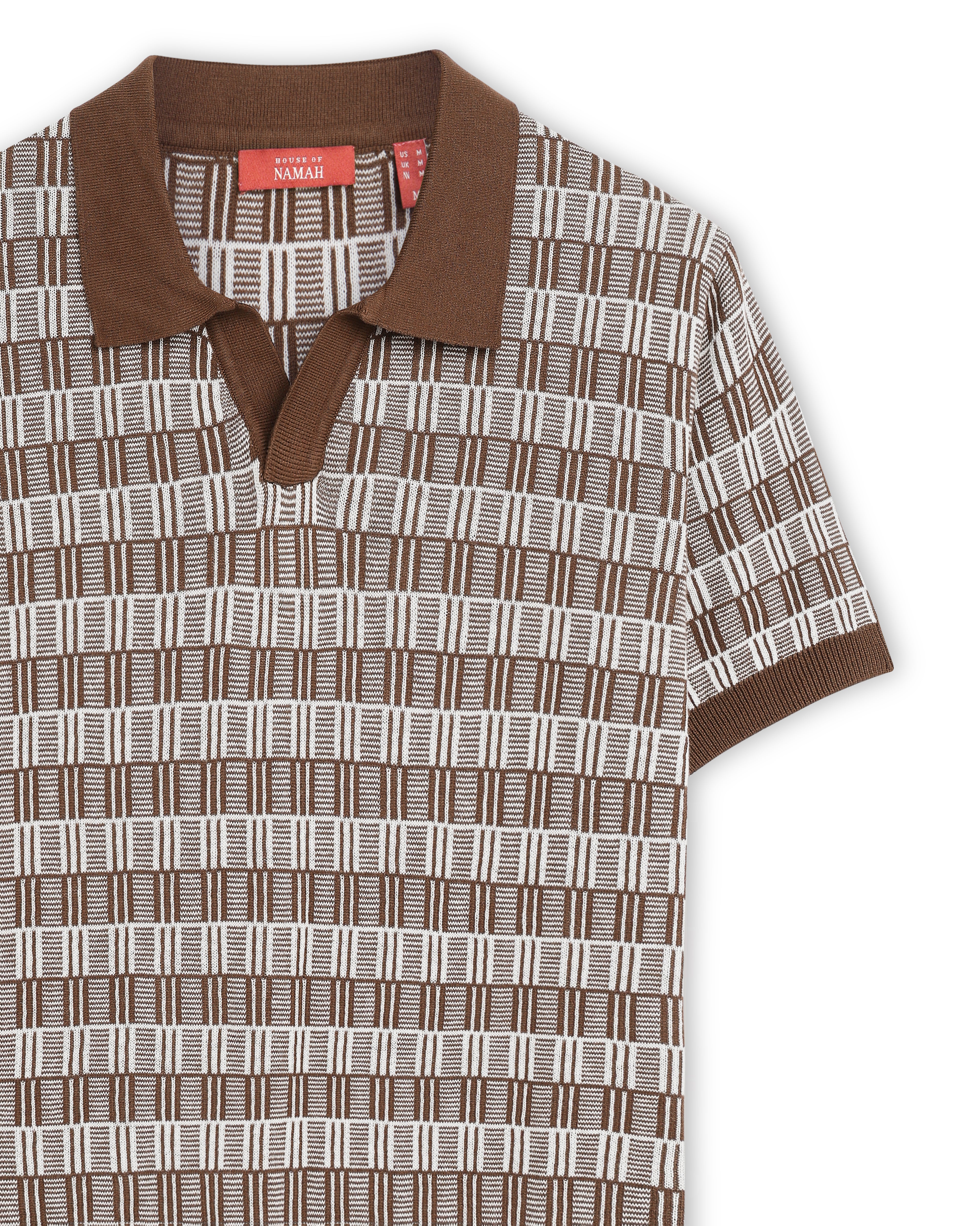 Cocoa Brown Luxe Gridline V-Polo - 100% Cotton - II