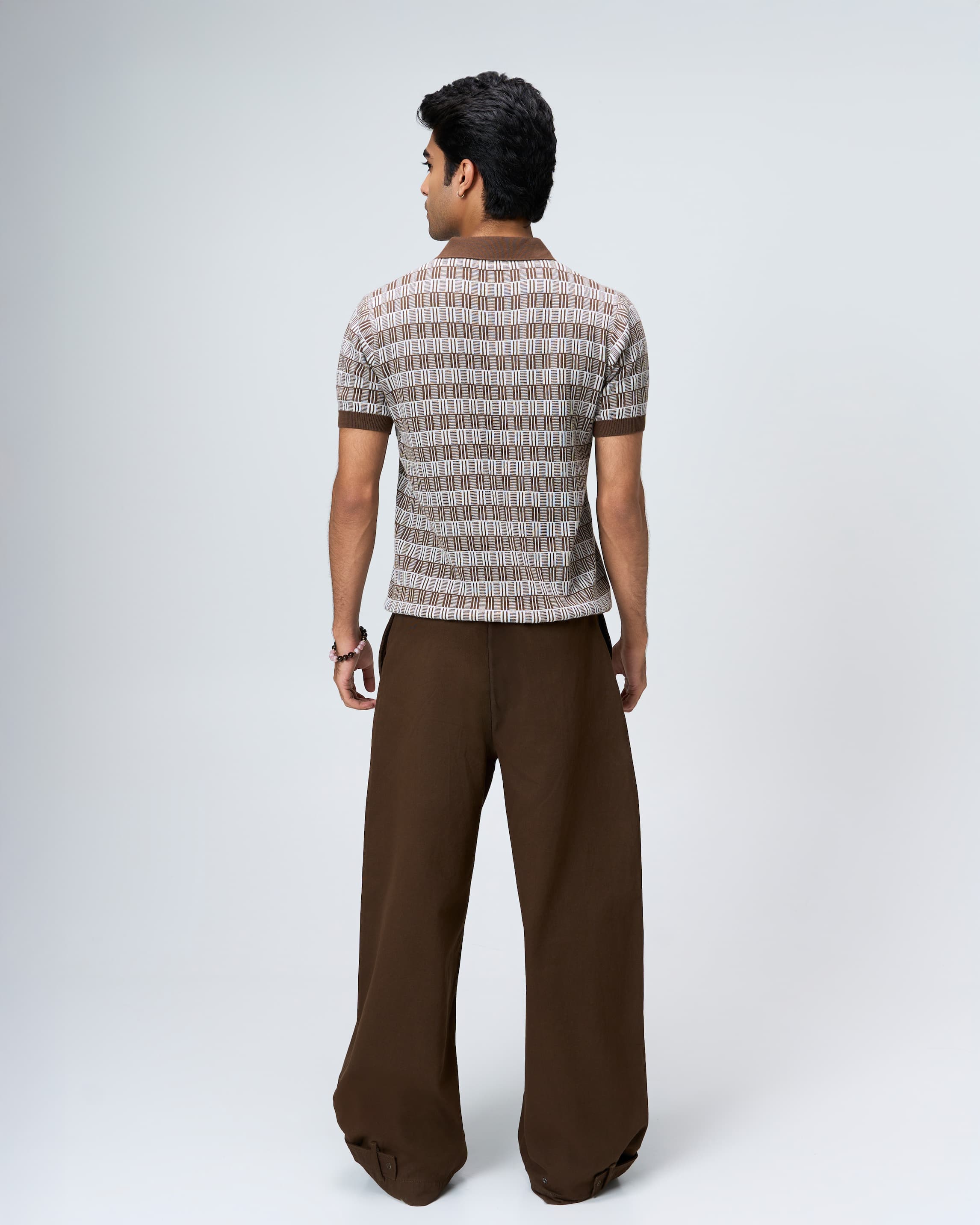 Cocoa Brown Luxe Gridline V-Polo