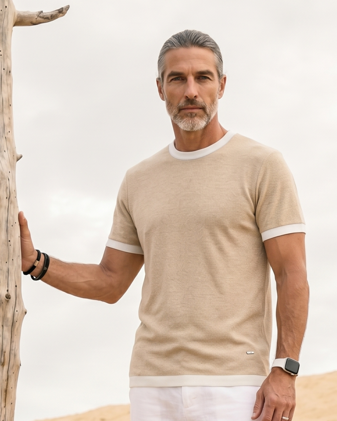 Sand Beige Mill Contrast T-Shirt