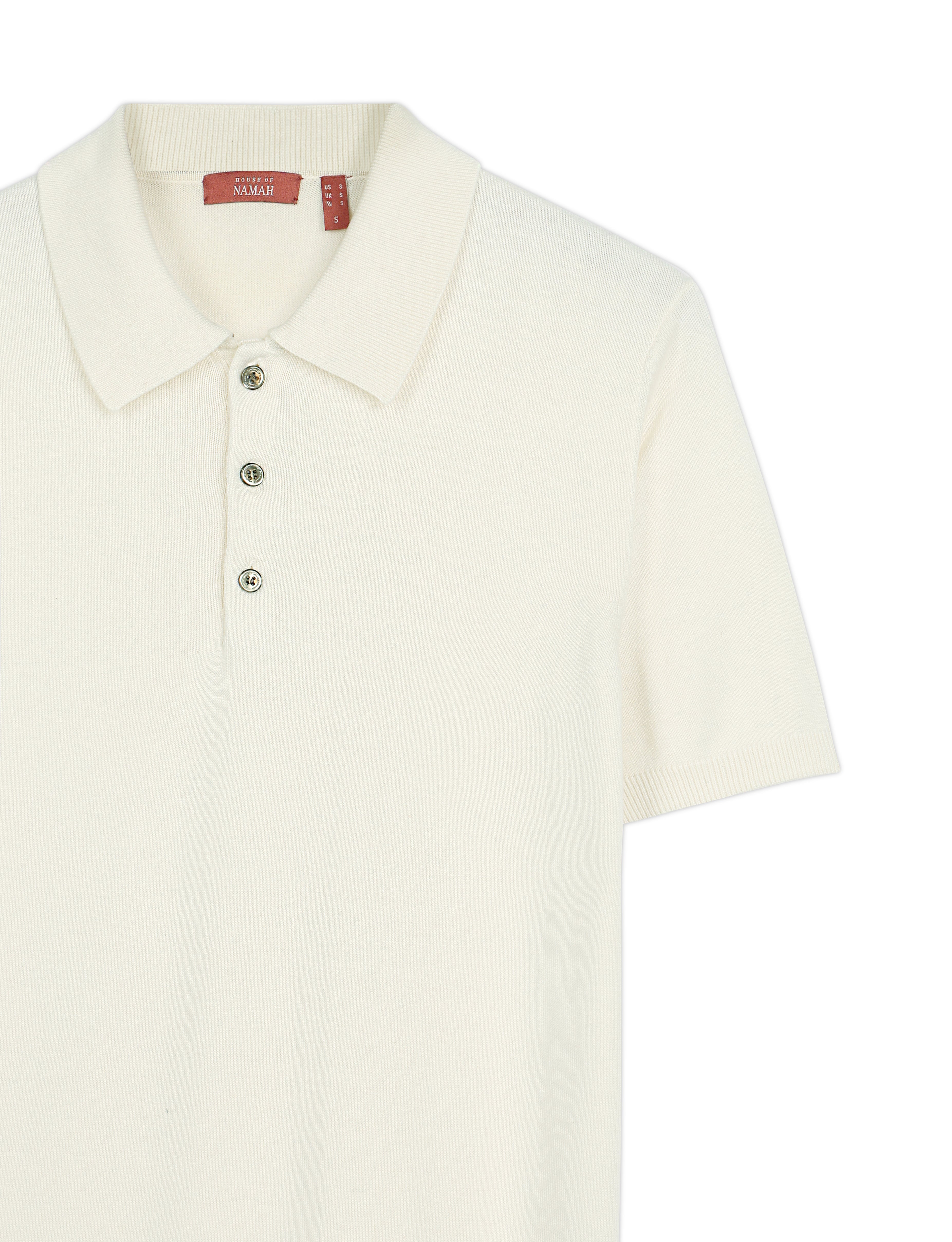 SOFT WHITE COTTON-BAMBOO SIGNATURE POLO T-SHIRT