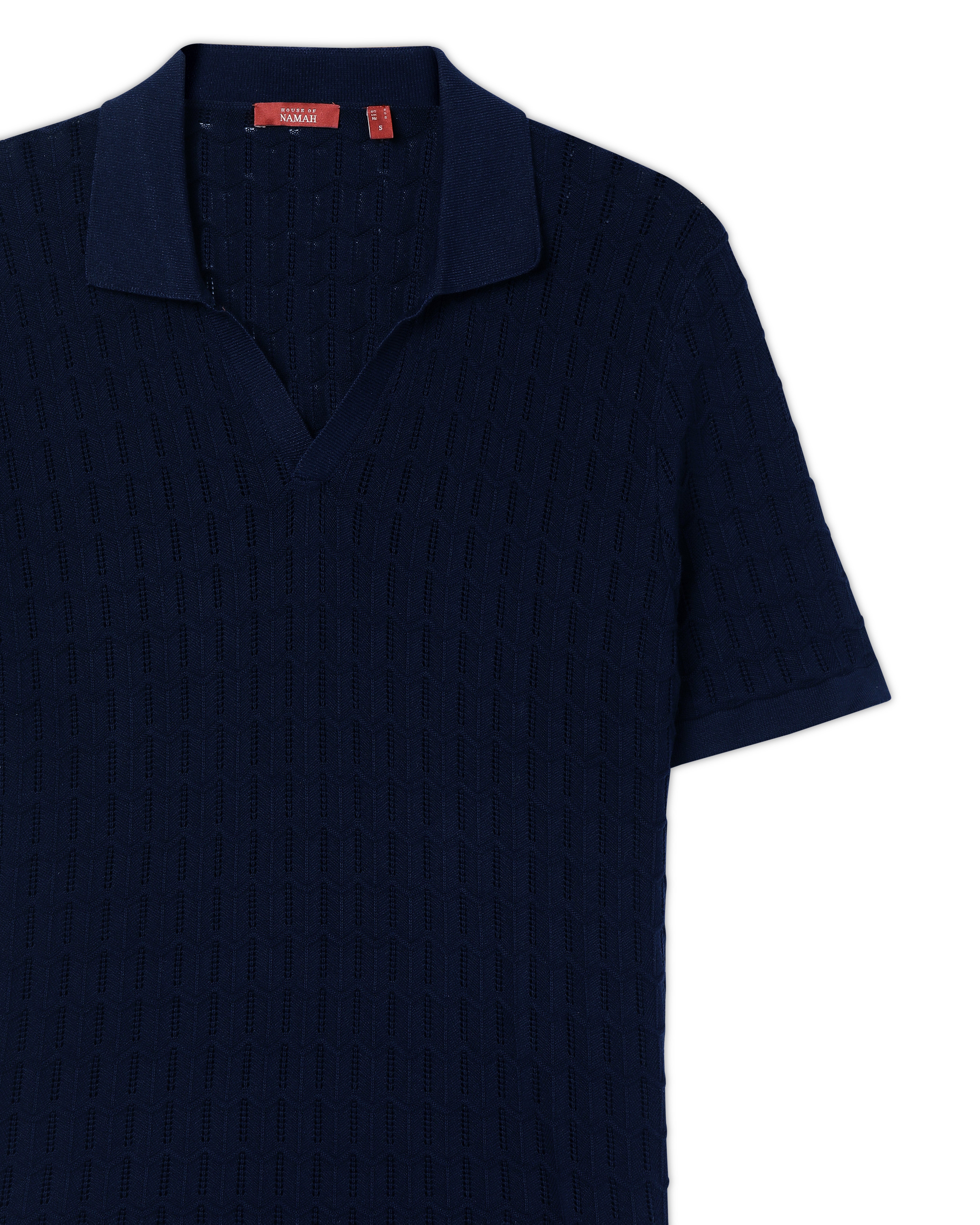 Midnight Blue Luxe Open-knit V-Polo - 100% Cotton - II