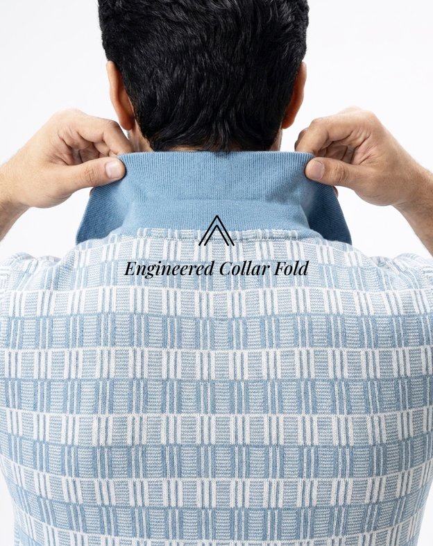 Powder Blue Luxe Gridline V-Polo