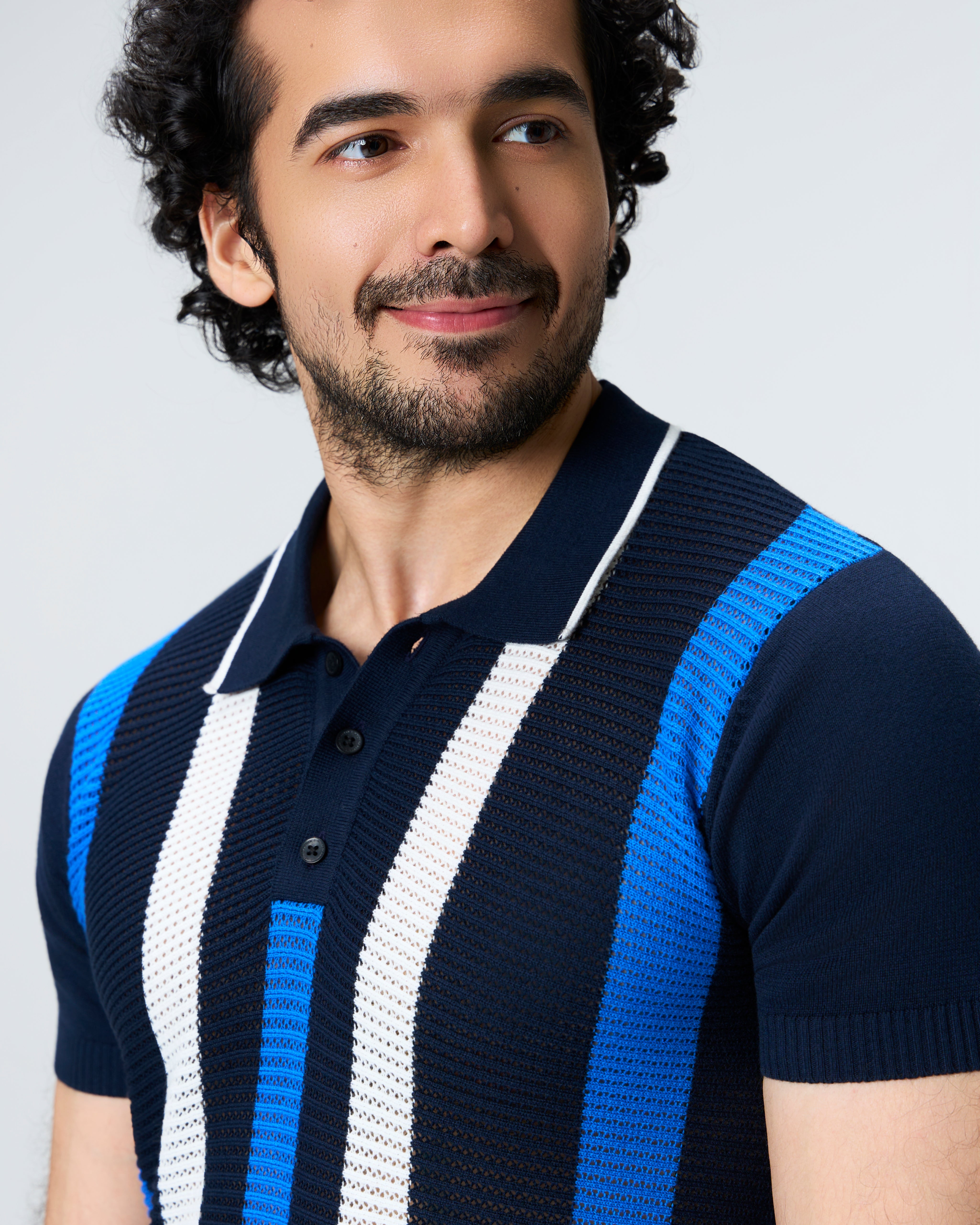 Midnight Blue Pixel Stripe B-Polo - 100% Cotton - II