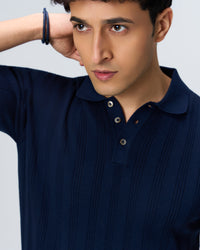 Midnight Blue Linear B-Polo - 100% Cotton - II